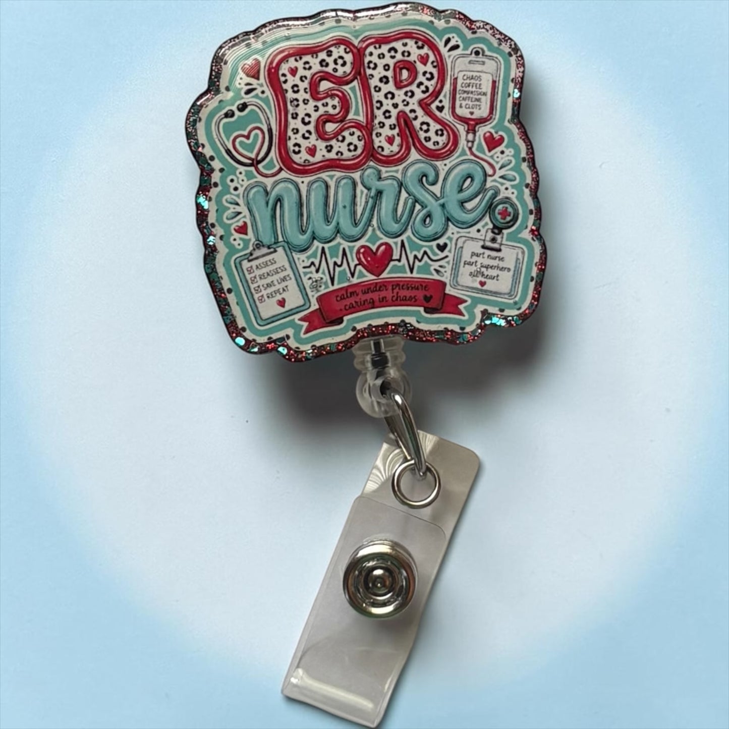 ER Nurse Badge Reel | Emergency Room Nurse Retractable ID Holder | Cute ER Nursing Badge Reel
