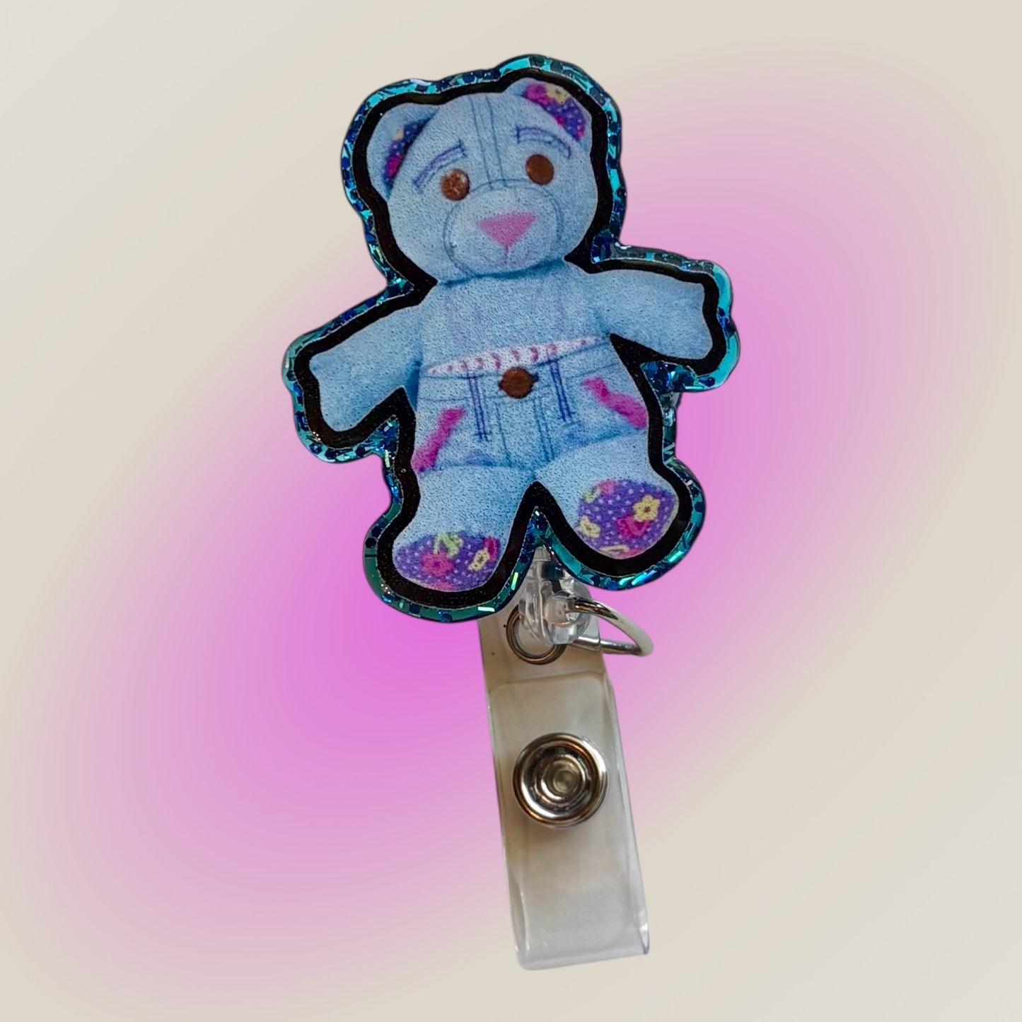 Doodle Bear Badge Reel | Nostalgia Badge Holder | Pediatric & NICU Badge Clip