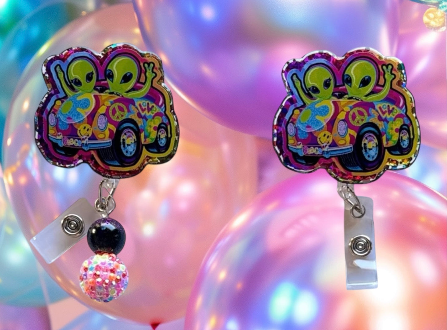 Groovy Alien Car Badge Reel – Funky Retro ID Holder | Nurse & Teacher Badge Clip