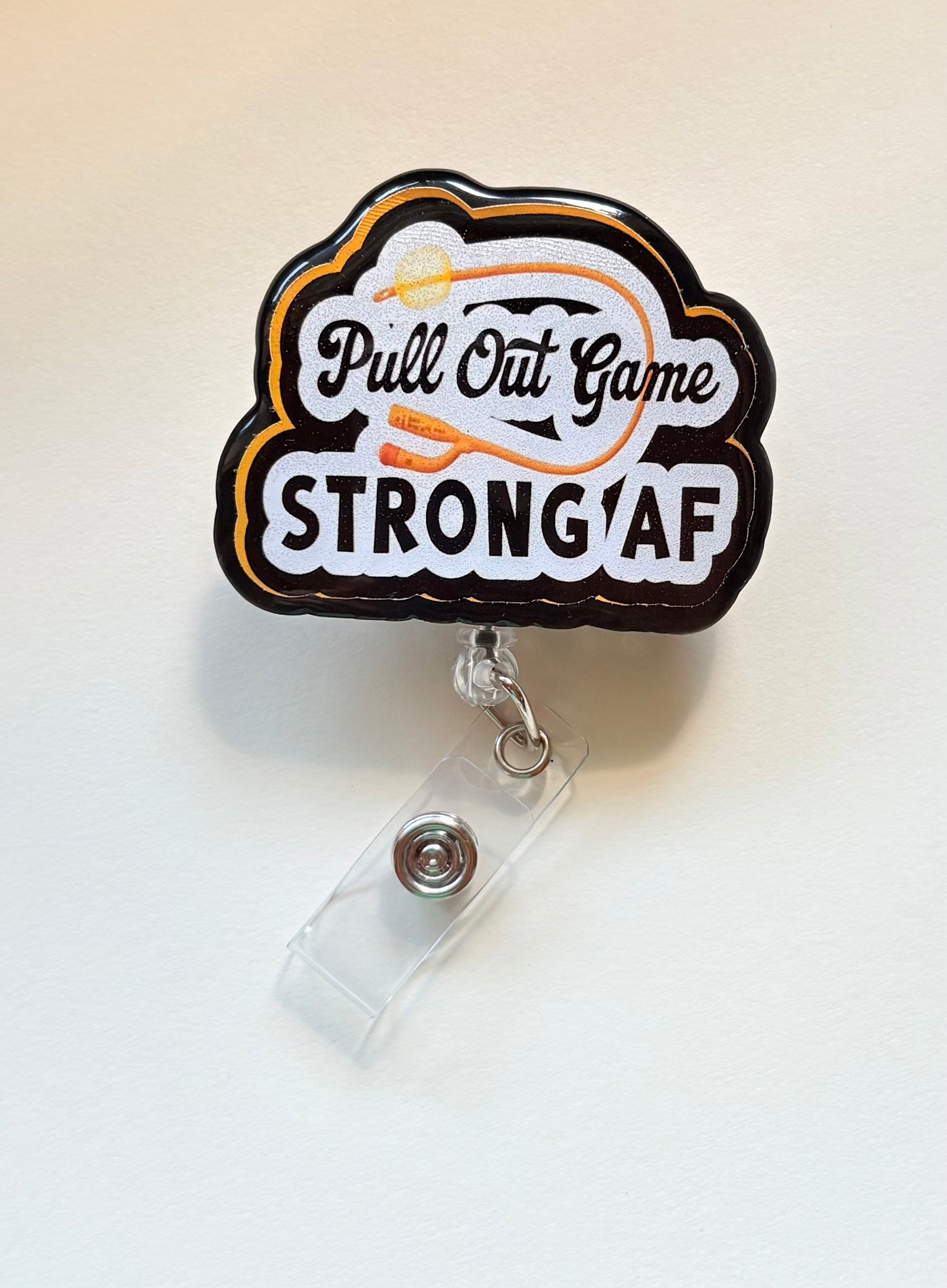 Funny Male Nurse Badge Reel – “Pull Out Game Strong AF” ER/ICU Badge Clip, Hilarious Nursing Gift