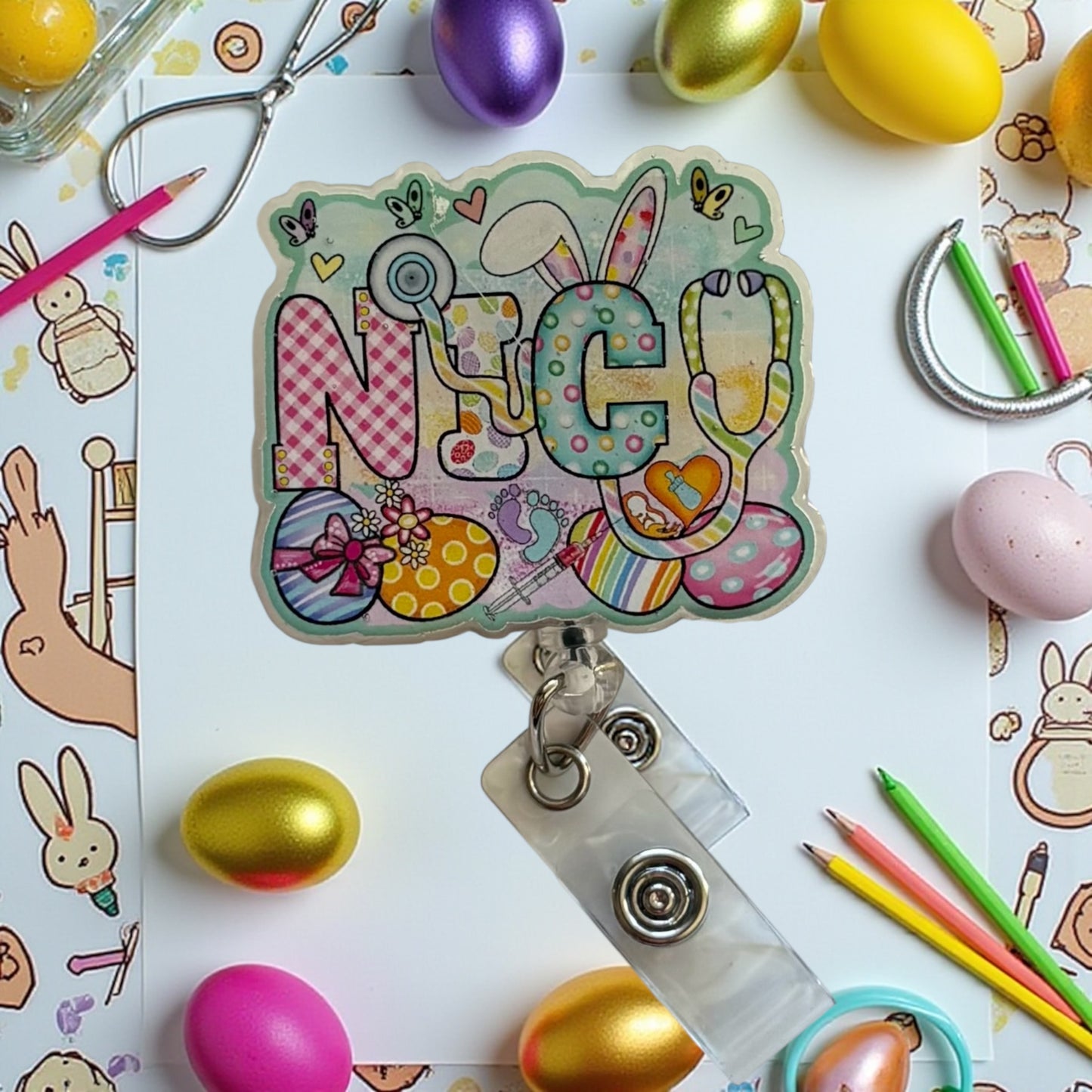 NICU Easter Badge Reel – Spring Bunny Egg Nurse ID Holder