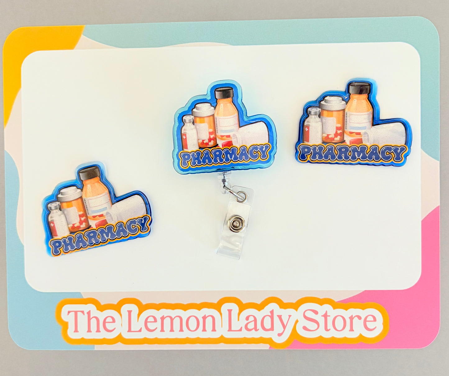 Pharmacy Badge Reel | Cute Pharmacist Badge Holder | Pill Bottle & Medicine Vial Retractable Clip