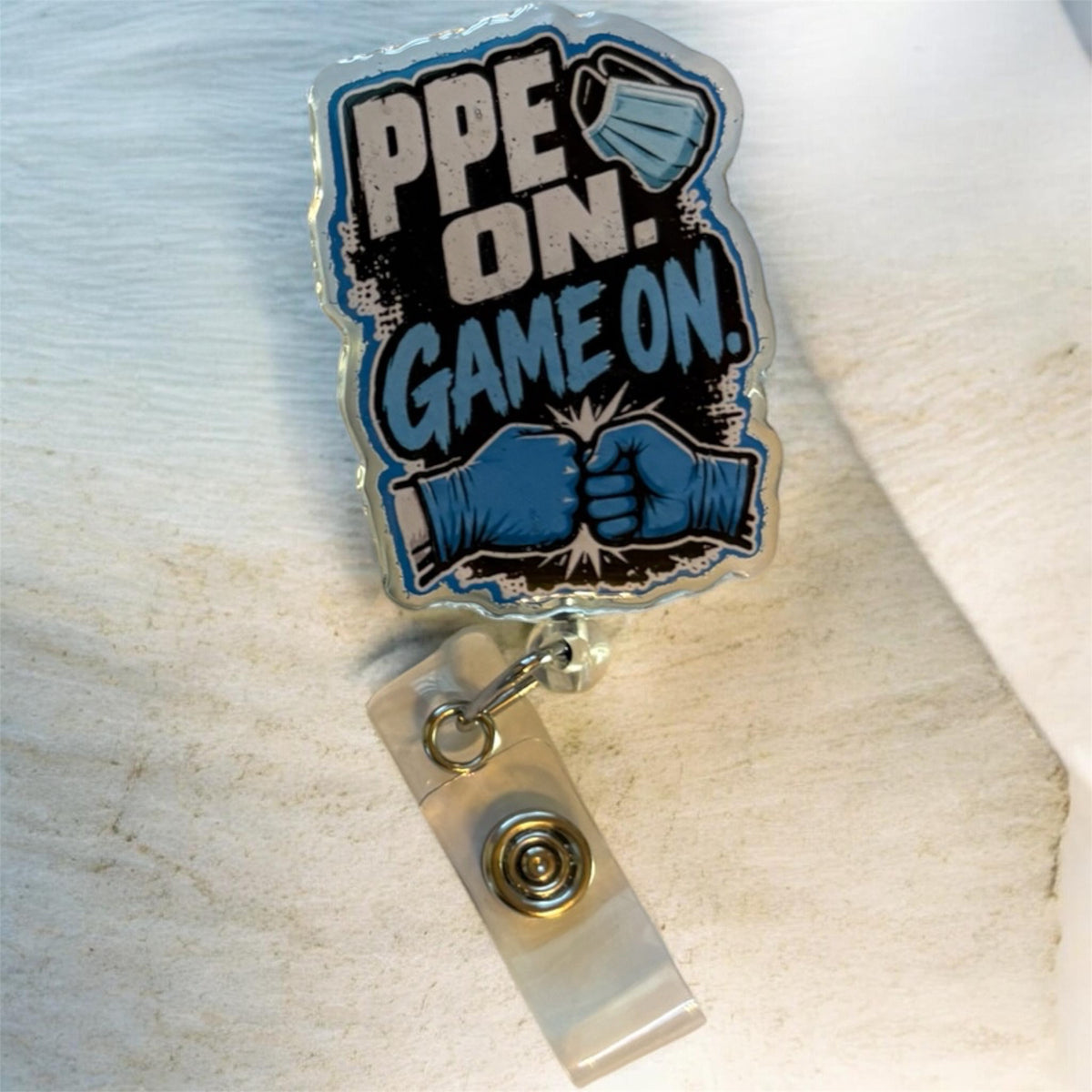 PPE On Game On Badge Reel | Healthcare Worker Badge Holder | Nurse & Medical Staff Badge Reel
