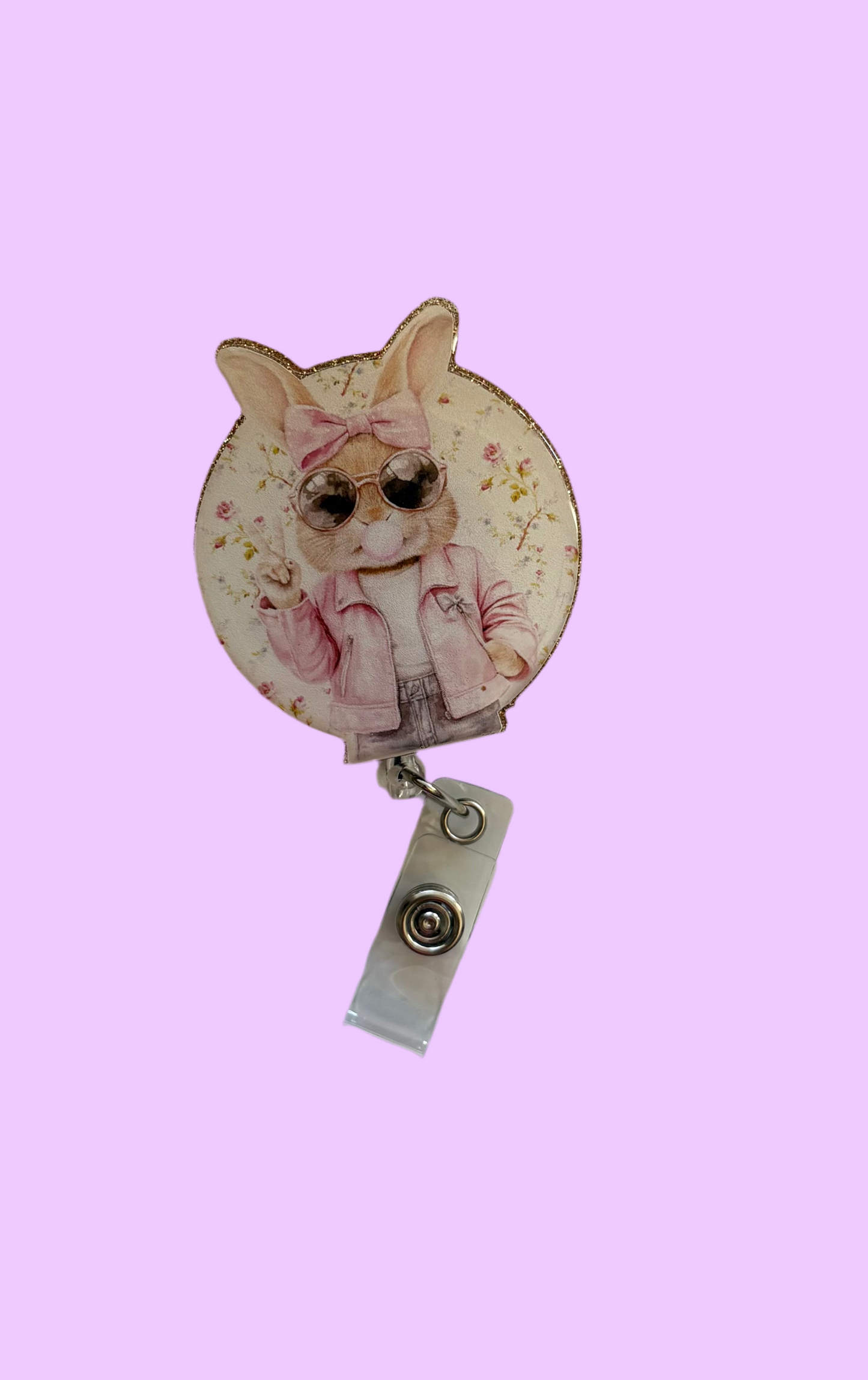 Cool Bunny Easter Badge Reel – Pink Jacket Bunny Nurse ID Holder