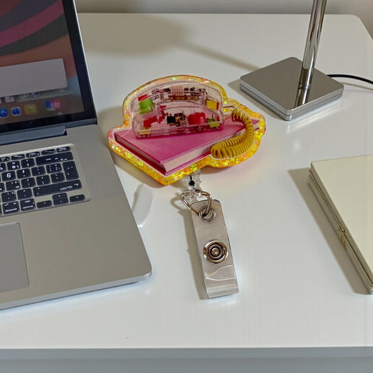 90s Clear Phone Badge Reel | Retro Transparent Phone | Y2K Nostalgia Nurse Badge