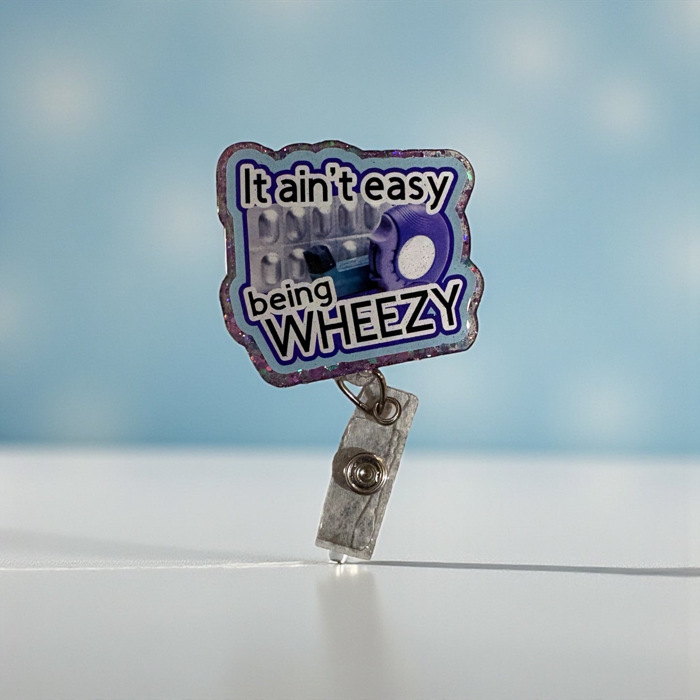Respiratory Therapy Badge Reel – Funny Inhaler Badge Holder, RT Clip for Asthma Nurses, Wheezy Badge Reel, Respiratory Gift