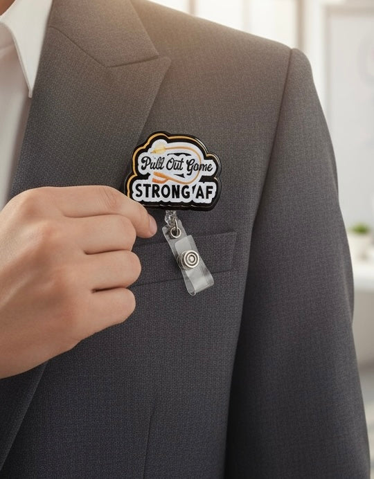 Funny Male Nurse Badge Reel – “Pull Out Game Strong AF” ER/ICU Badge Clip, Hilarious Nursing Gift