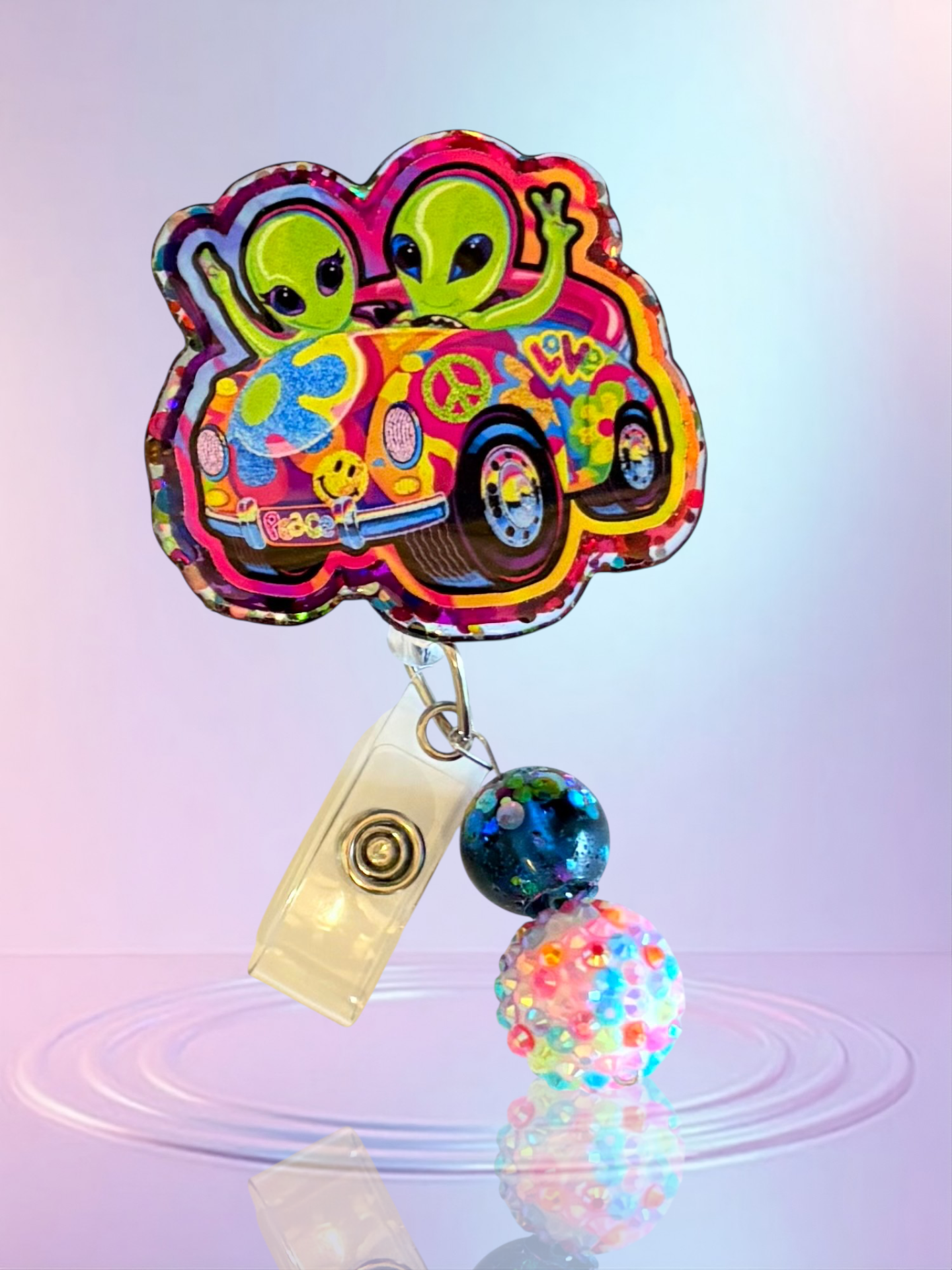 Groovy Alien Car Badge Reel – Funky Retro ID Holder | Nurse & Teacher Badge Clip