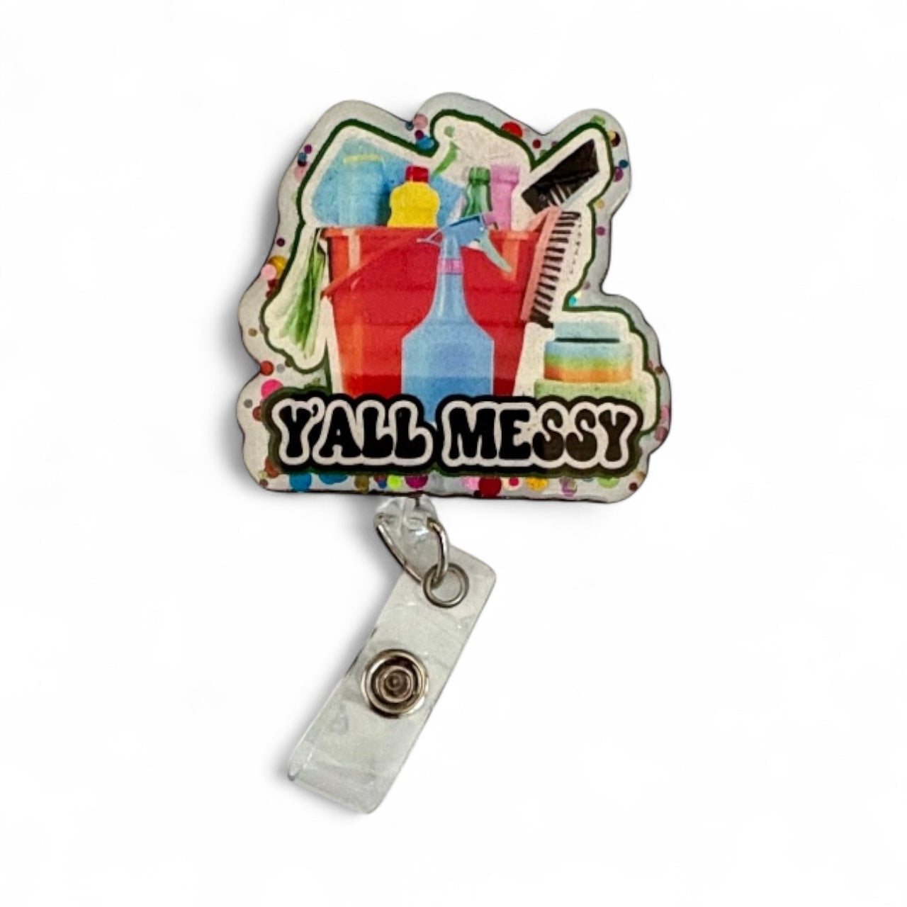 Glow-in-the-Dark EVS Badge Reel – Funny “Y’all Messy” Housekeeping Clip, Environmental Services ID Holder