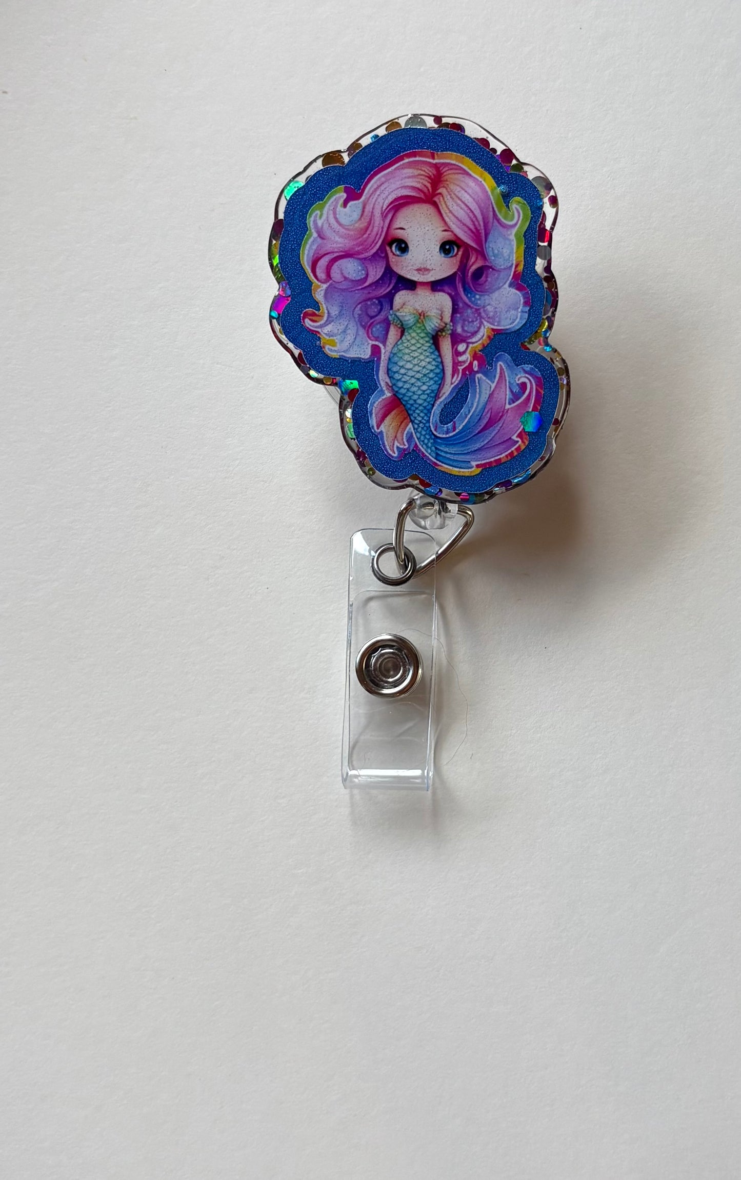 Mermaid Badge Reel β Cute Glitter Mermaid ID Holder, Ocean-Inspired Nurse & Teacher Badge Clip