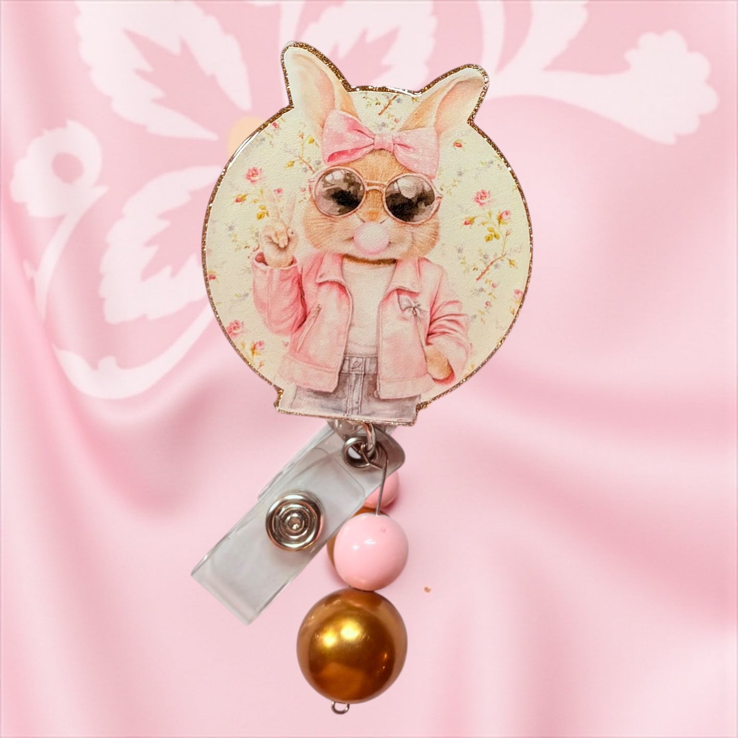 Cool Bunny Easter Badge Reel – Pink Jacket Bunny Nurse ID Holder