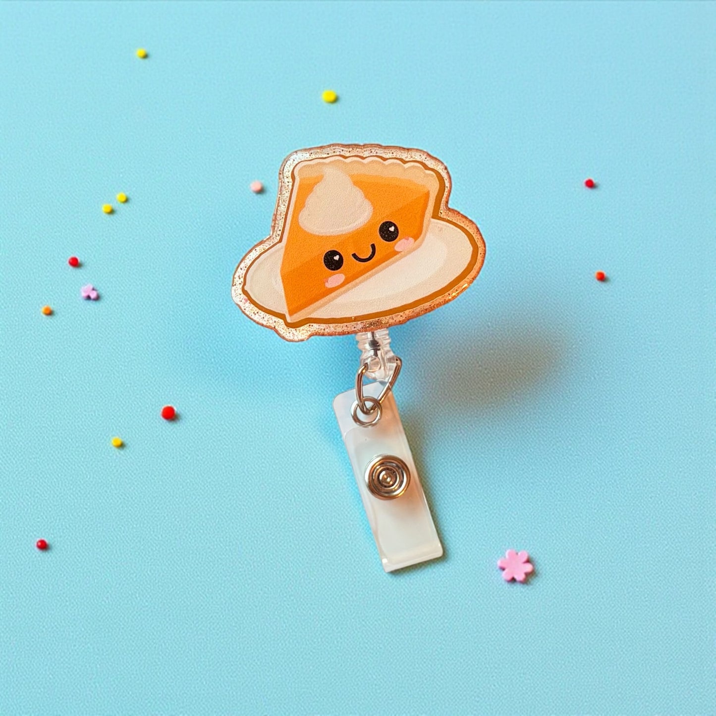Cute Pumpkin Pie Badge Reel | Foodie Nurse Badge Holder | Fall & Thanksgiving Badge Clip