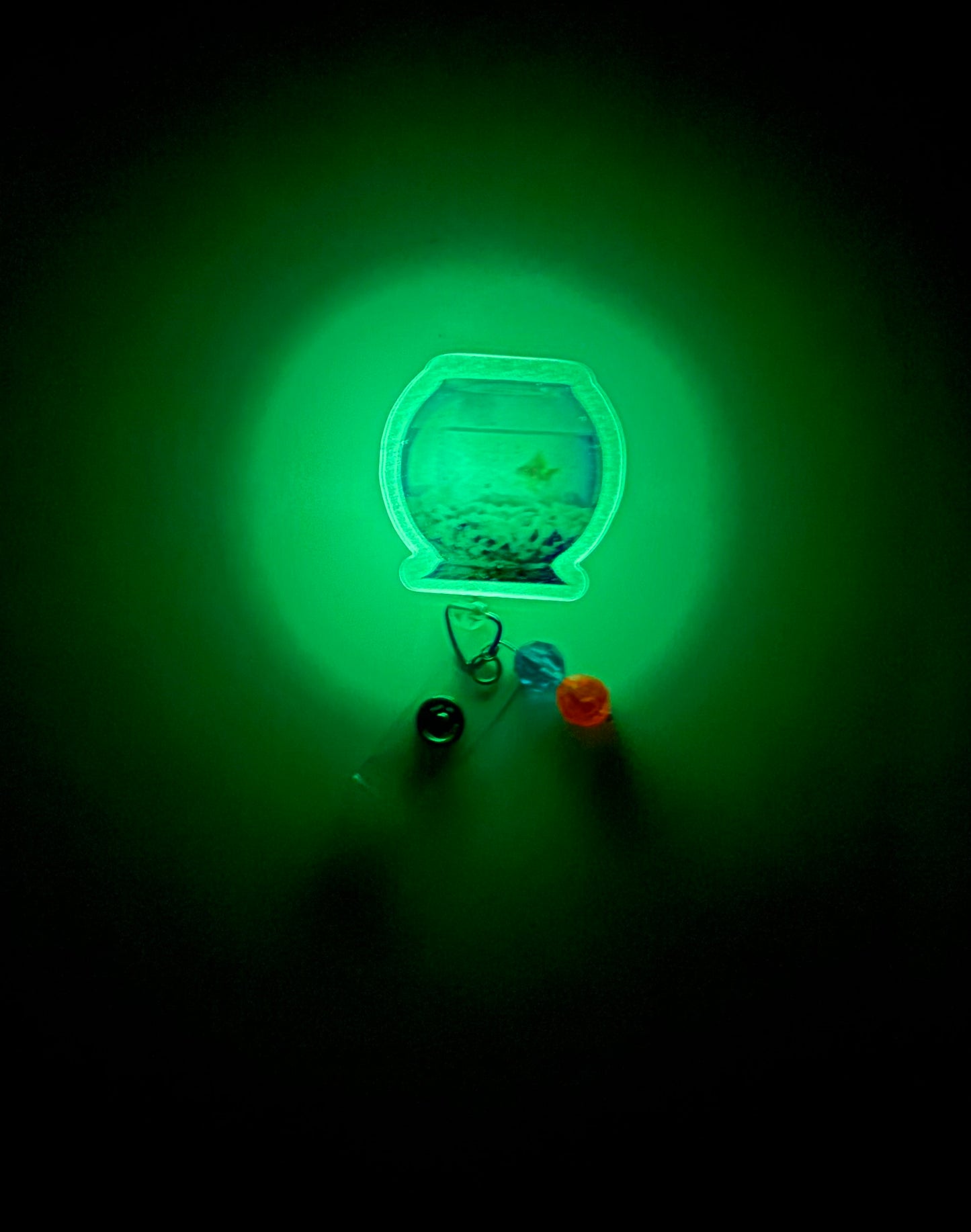 Glow-in-the-Dark Fish Bowl Badge Reel – Cute Work ID Clip for Nurses, Teachers, or Vet Techs