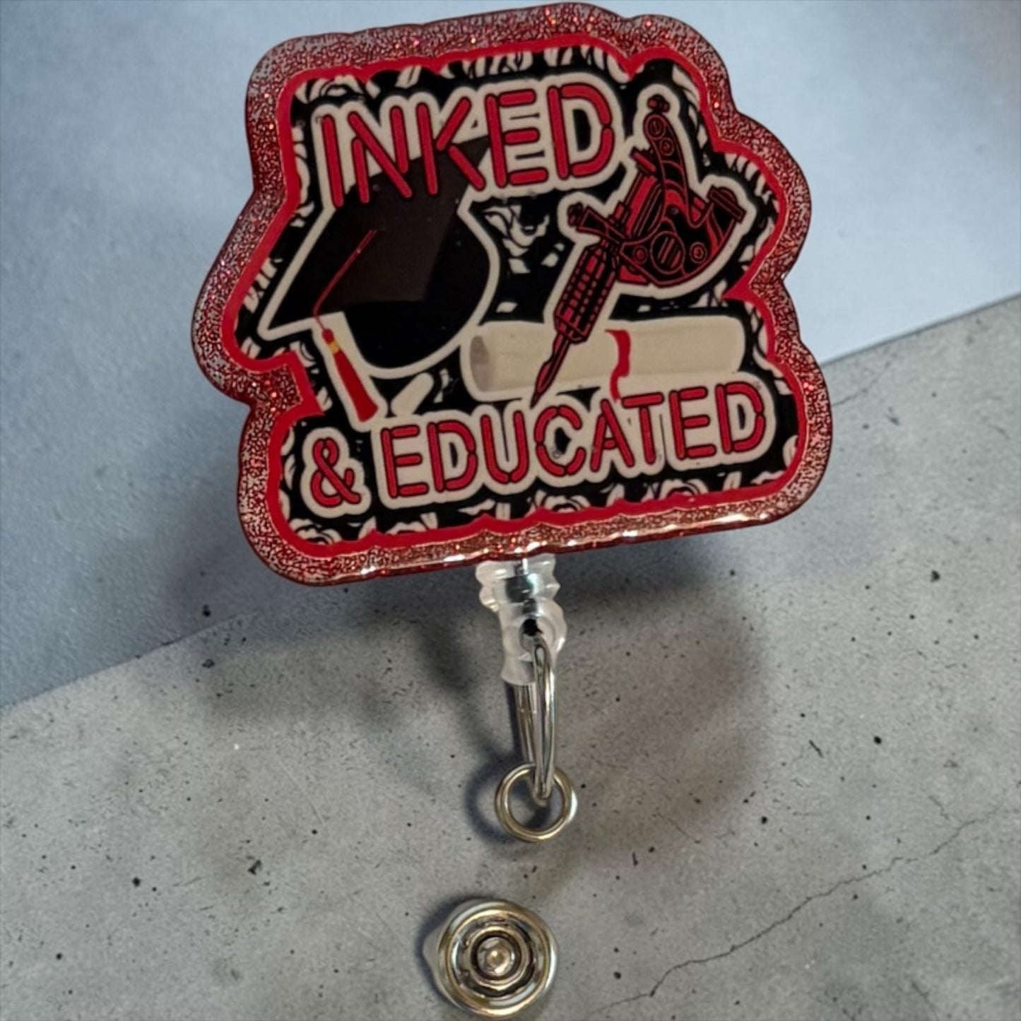 Inked & Educated Badge Reel – Retractable ID Holder for Tattooed Professionals