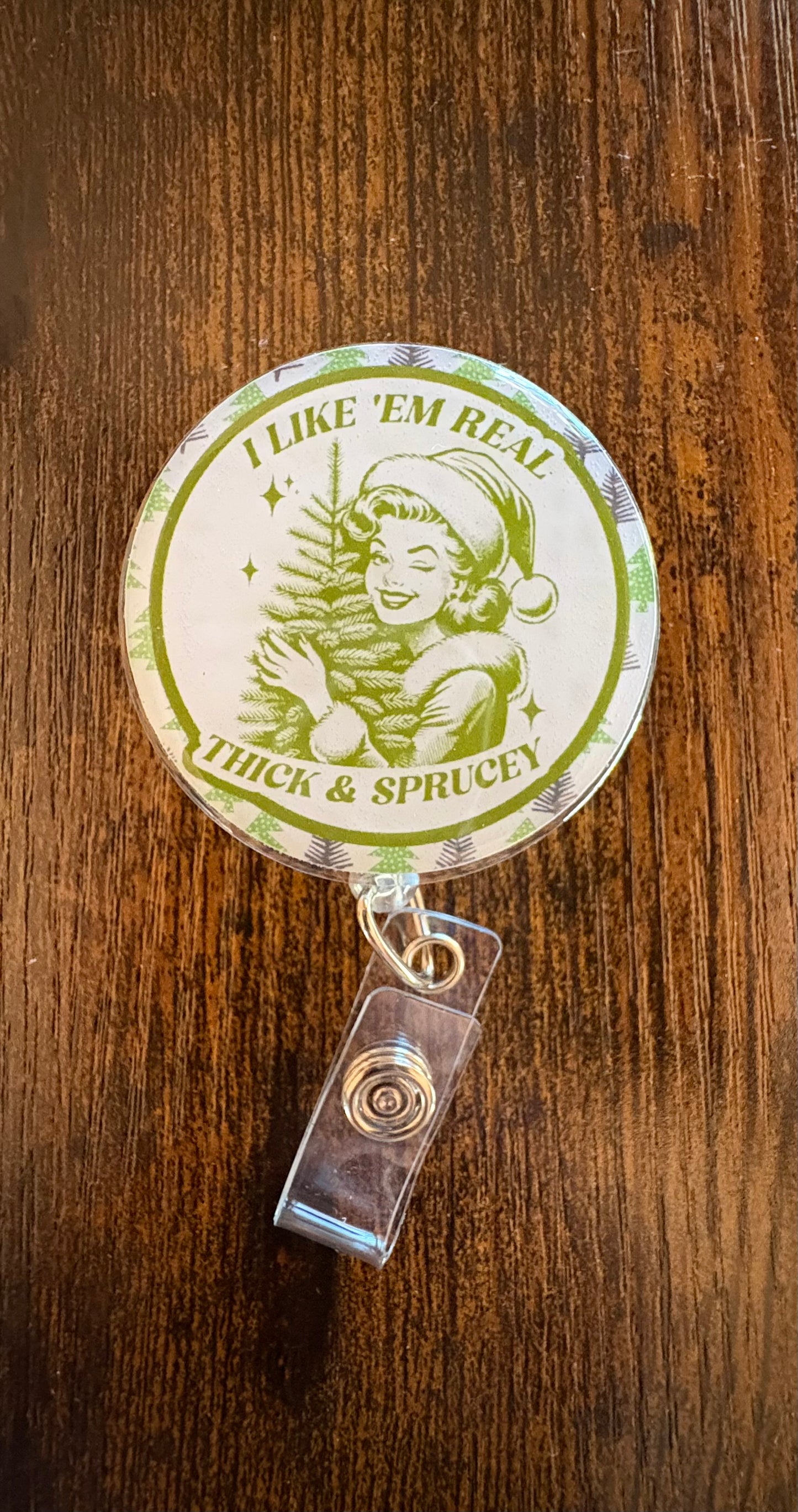 Funny Christmas Badge Reel – Thick and Sprucey Tree ID Clip – Snarky Nurse Holiday Badge – ER Nurse Christmas Gift – Cute Badge Holder