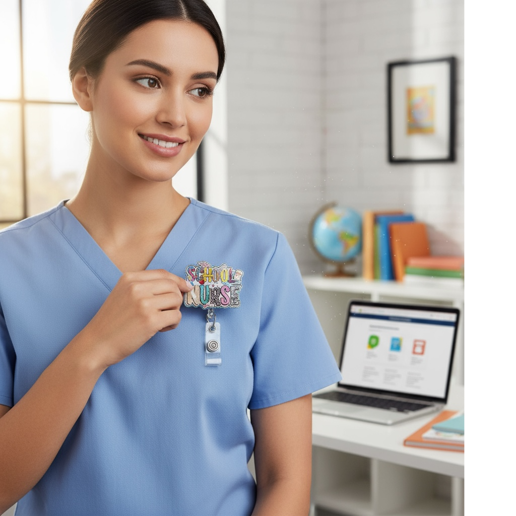 School Nurse Badge Reel – Cute Retractable ID Holder for Teachers & Healthcare