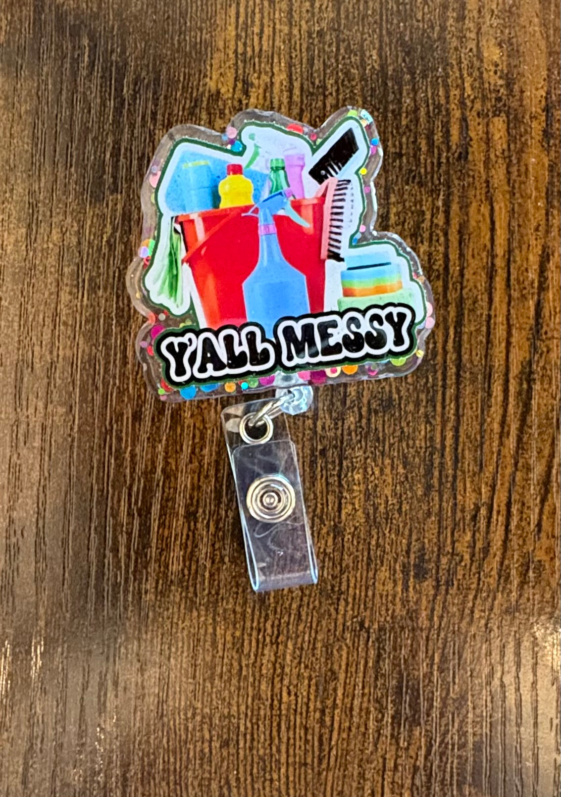 Glow-in-the-Dark EVS Badge Reel – Funny “Y’all Messy” Housekeeping Clip, Environmental Services ID Holder