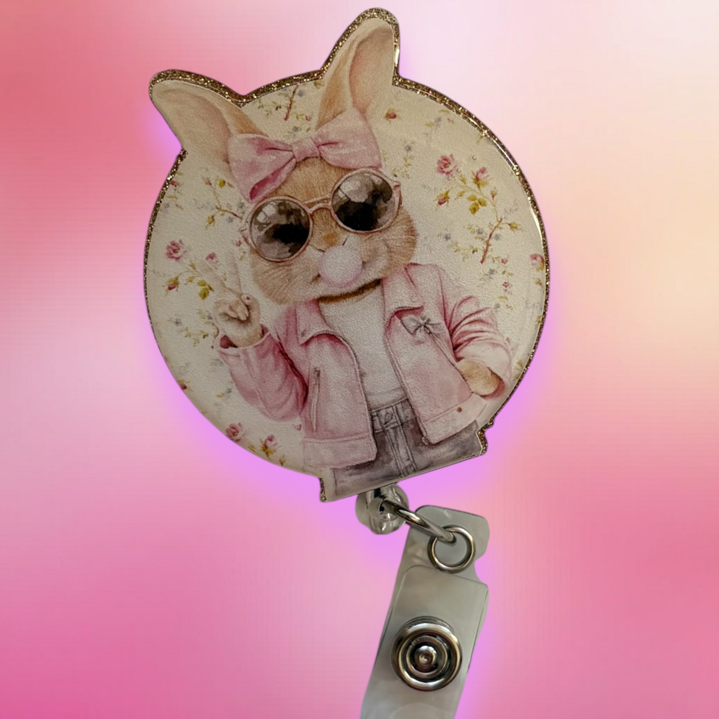 Cool Bunny Easter Badge Reel – Pink Jacket Bunny Nurse ID Holder
