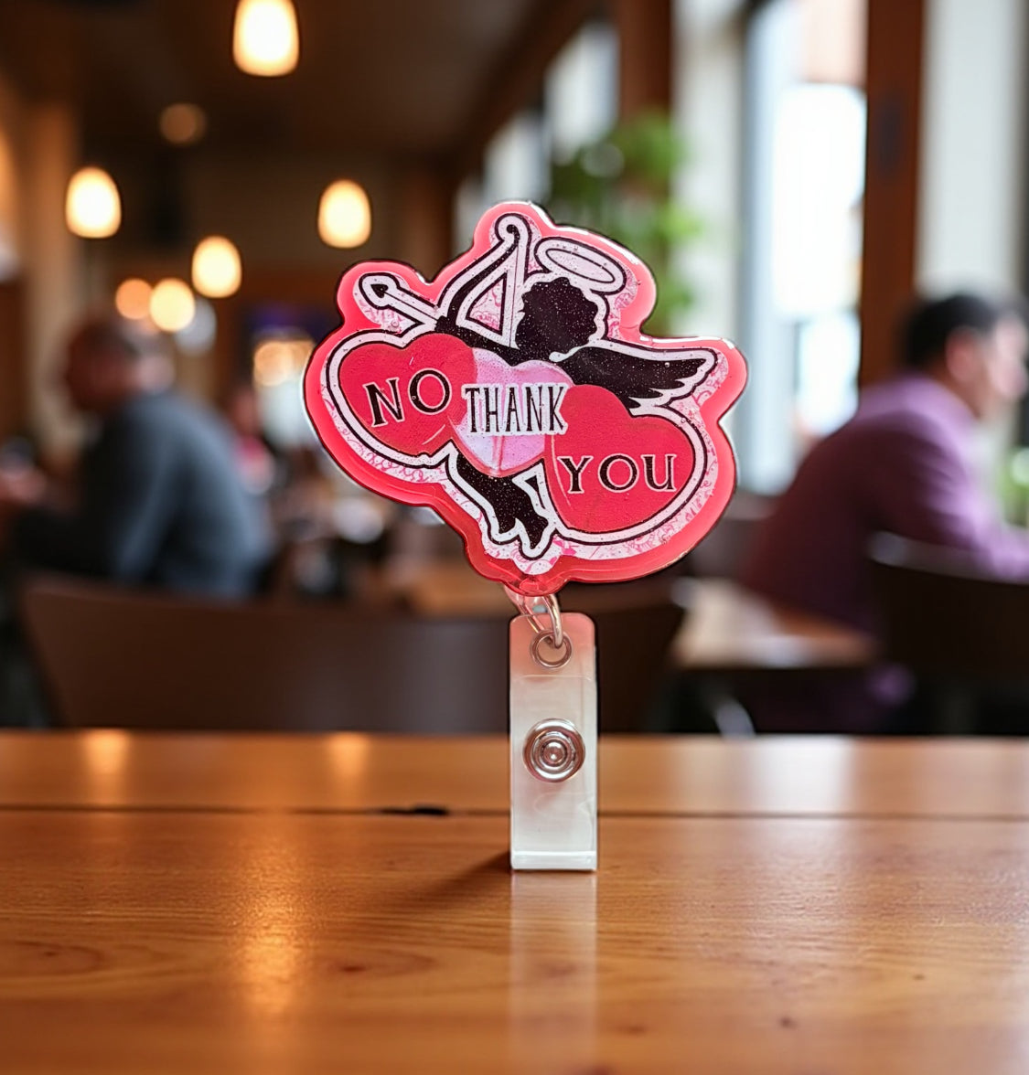 No Thank You Cupid Badge Reel – Funny Anti-Valentine’s Day Retractable ID Holder