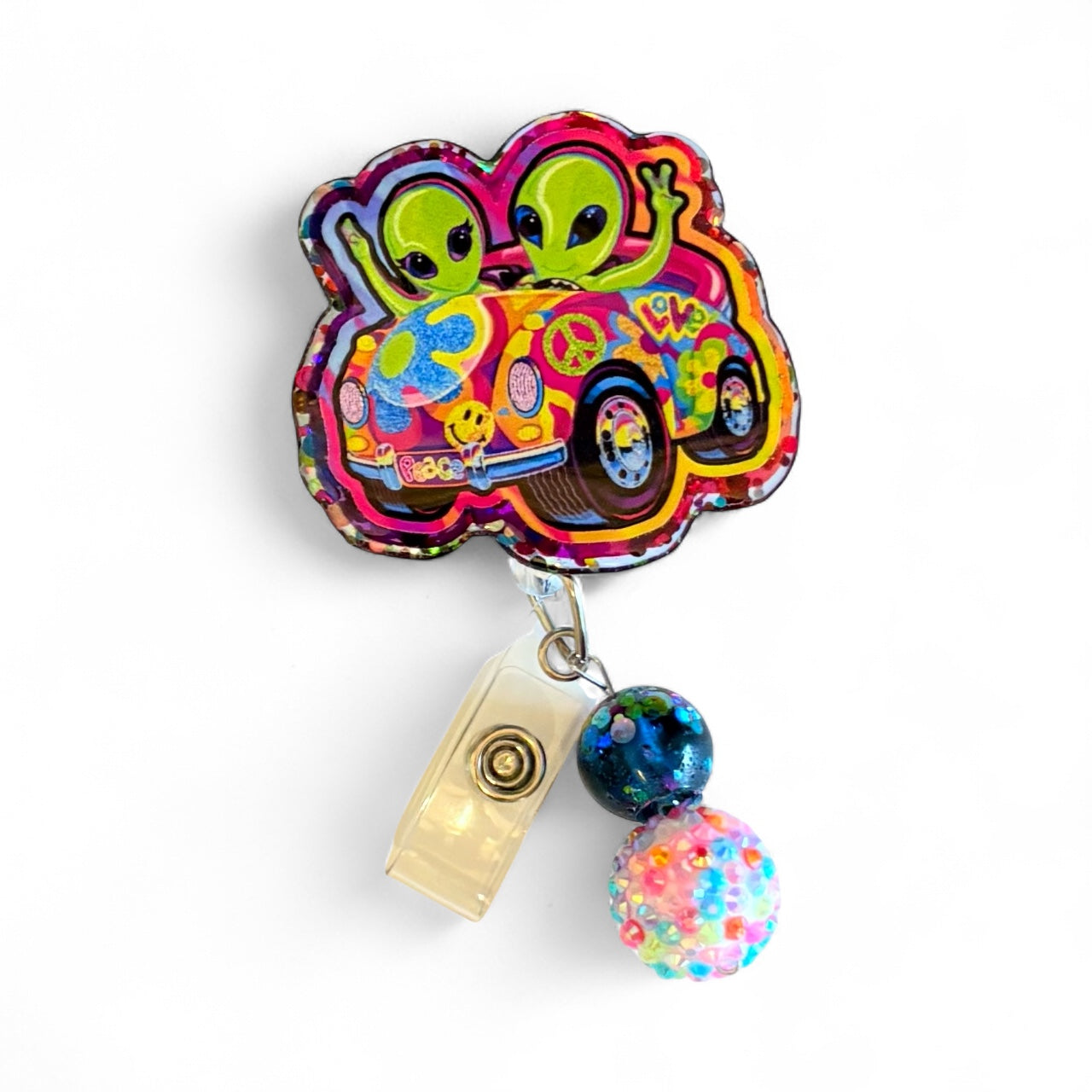 Groovy Alien Car Badge Reel – Funky Retro ID Holder | Nurse & Teacher Badge Clip