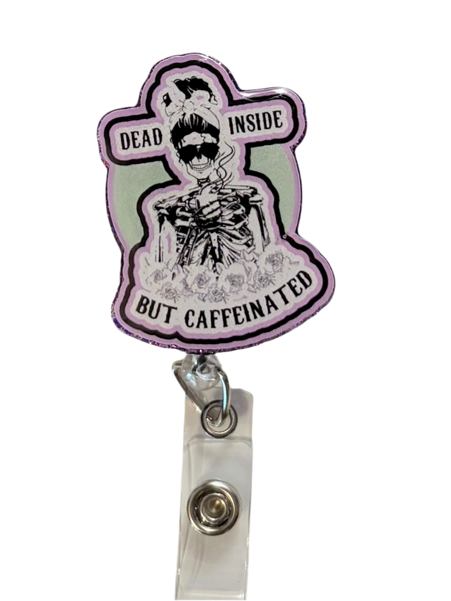Dead Inside but Caffeinated Badge Reel – Funny Nurse ID Clip | Coffee Lover Work Badge | Caffeine Addict Gift for Healthcare & Office Staff