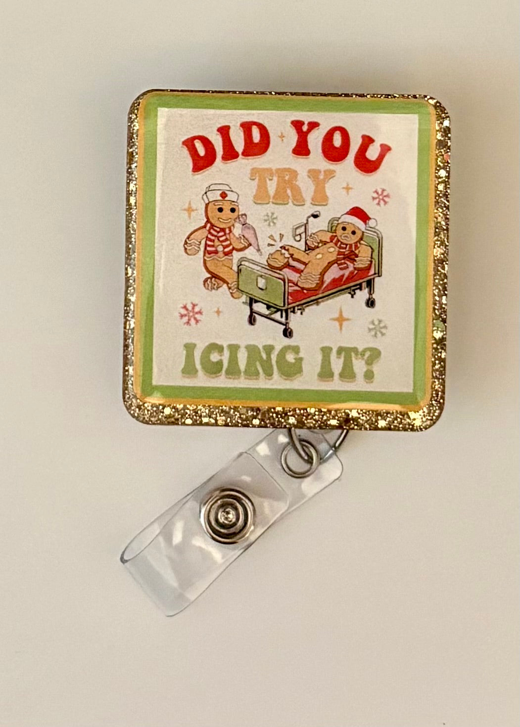 Funny Gingerbread Christmas Badge Reel – Holiday Nurse ID Clip, ER Nurse Gift, Medical Badge Holder for Winter Scrubs
