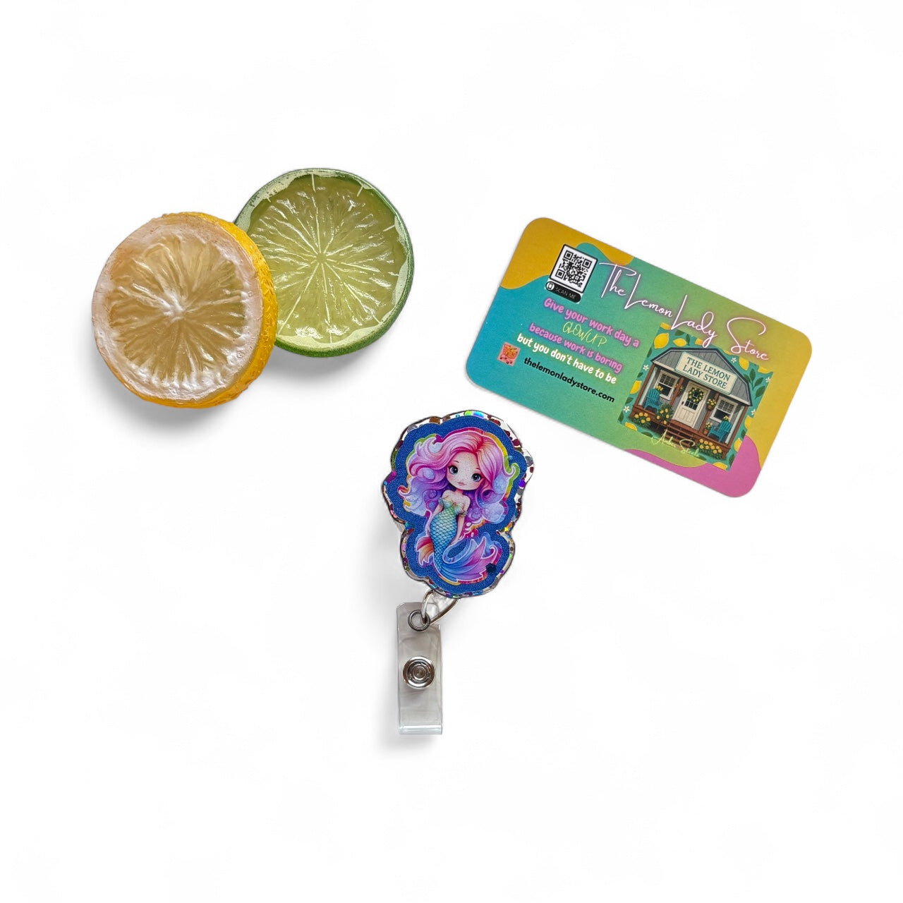Mermaid Badge Reel β Cute Glitter Mermaid ID Holder, Ocean-Inspired Nurse & Teacher Badge Clip