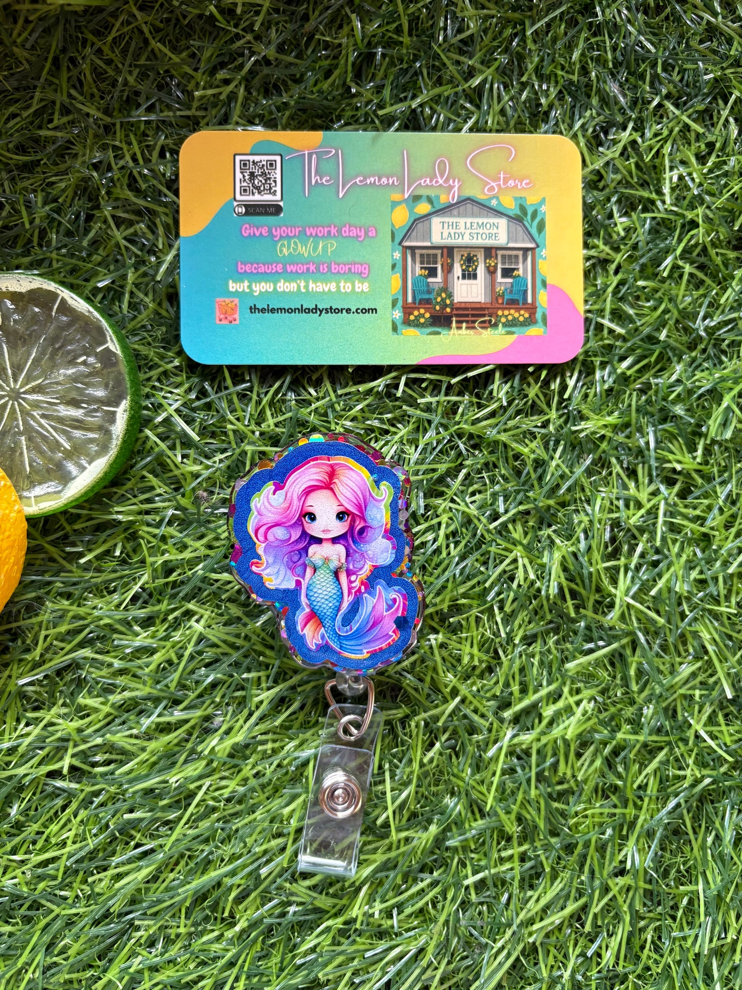 Mermaid Badge Reel β Cute Glitter Mermaid ID Holder, Ocean-Inspired Nurse & Teacher Badge Clip