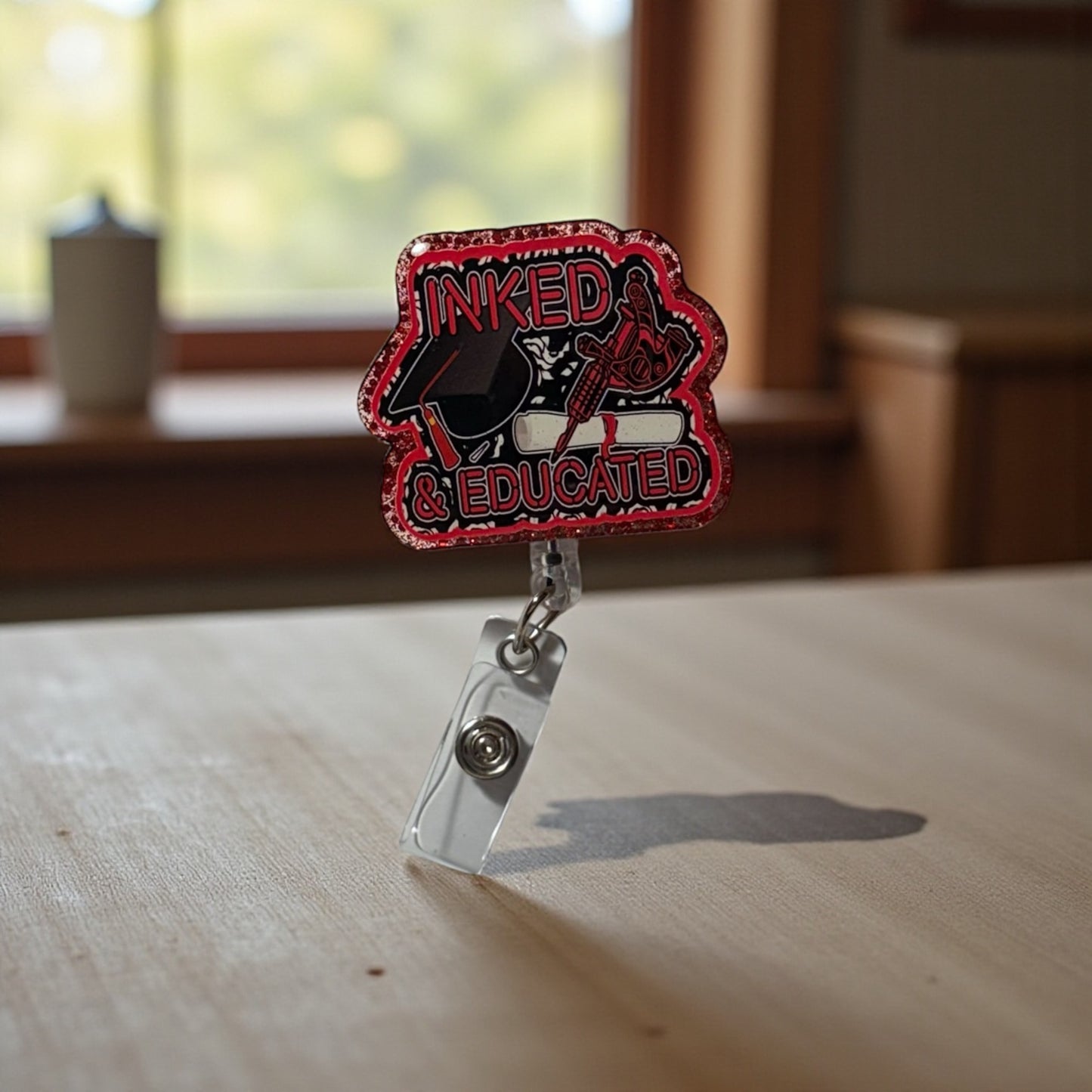 Inked & Educated Badge Reel – Retractable ID Holder for Tattooed Professionals