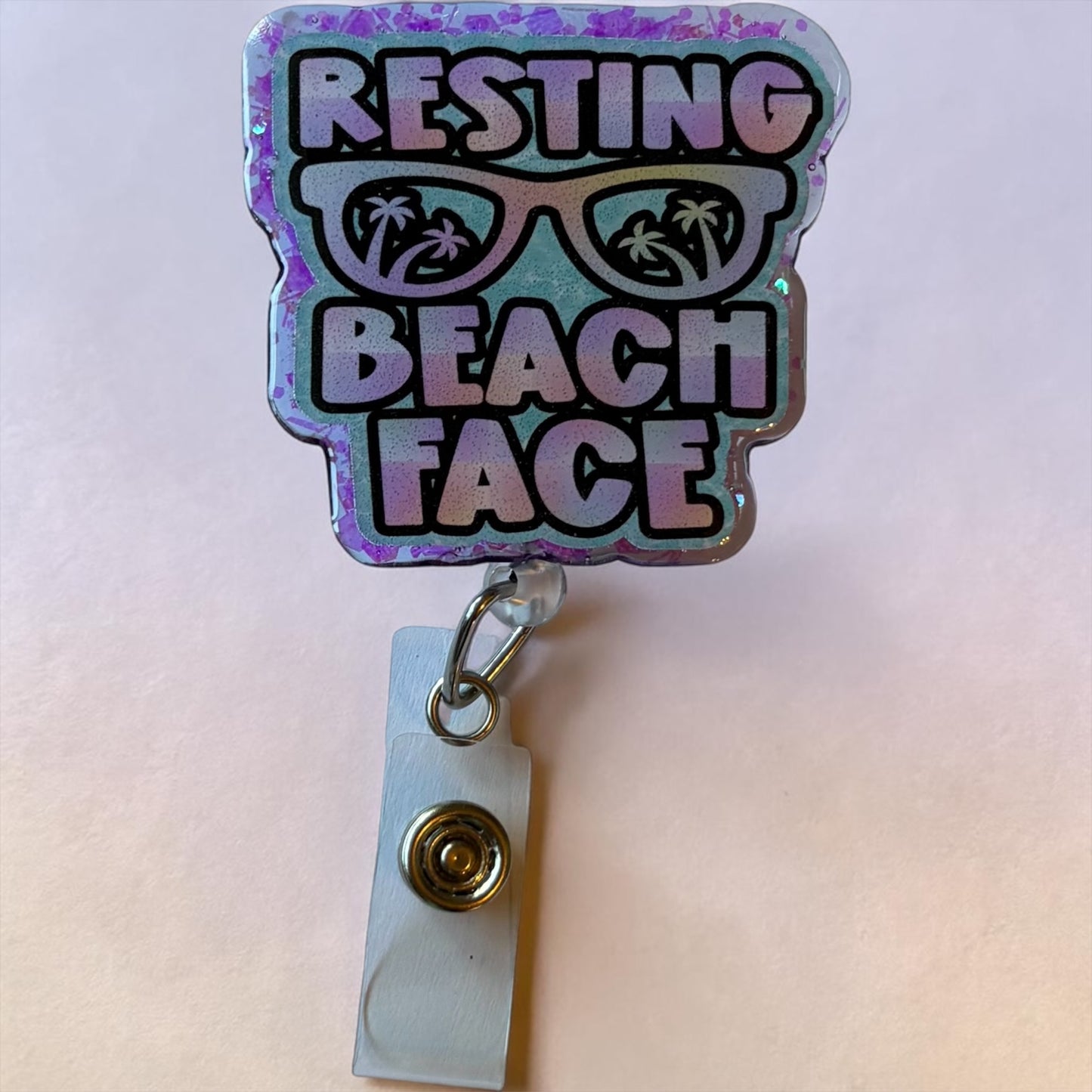 Resting Beach Face Badge Reel | Funny Beach Nurse Badge Holder | Summer Vibes ID Reel | Cute Coastal Work Accessory