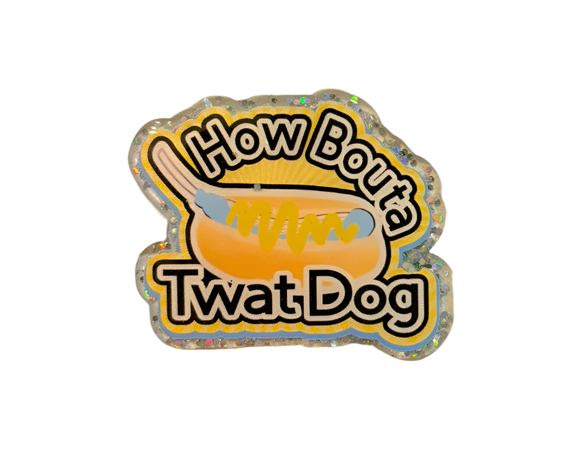 How Bout a Twat Dog Badge Reel – Funny Hot Dog Pun ID Holder