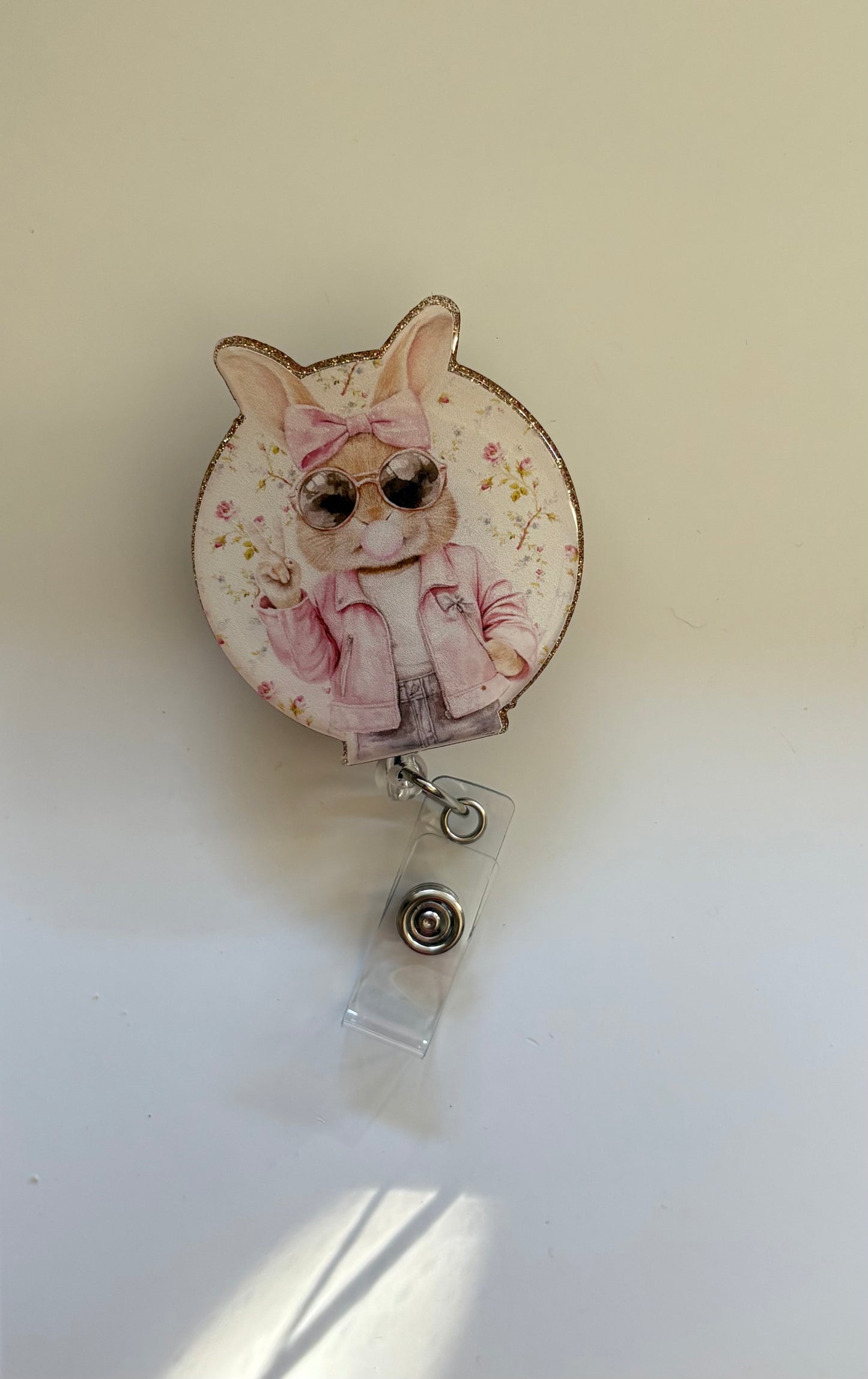 Cool Bunny Easter Badge Reel – Pink Jacket Bunny Nurse ID Holder
