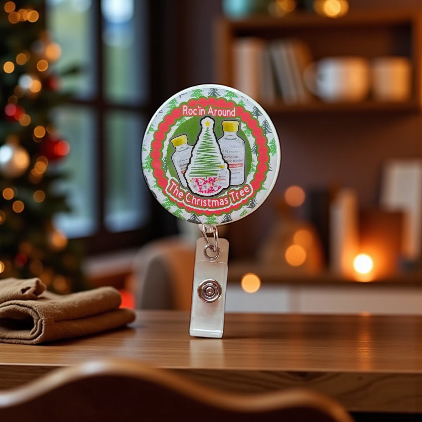 Roc’in Around the Christmas Tree Badge Reel – Funny Holiday Nurse ID Holder