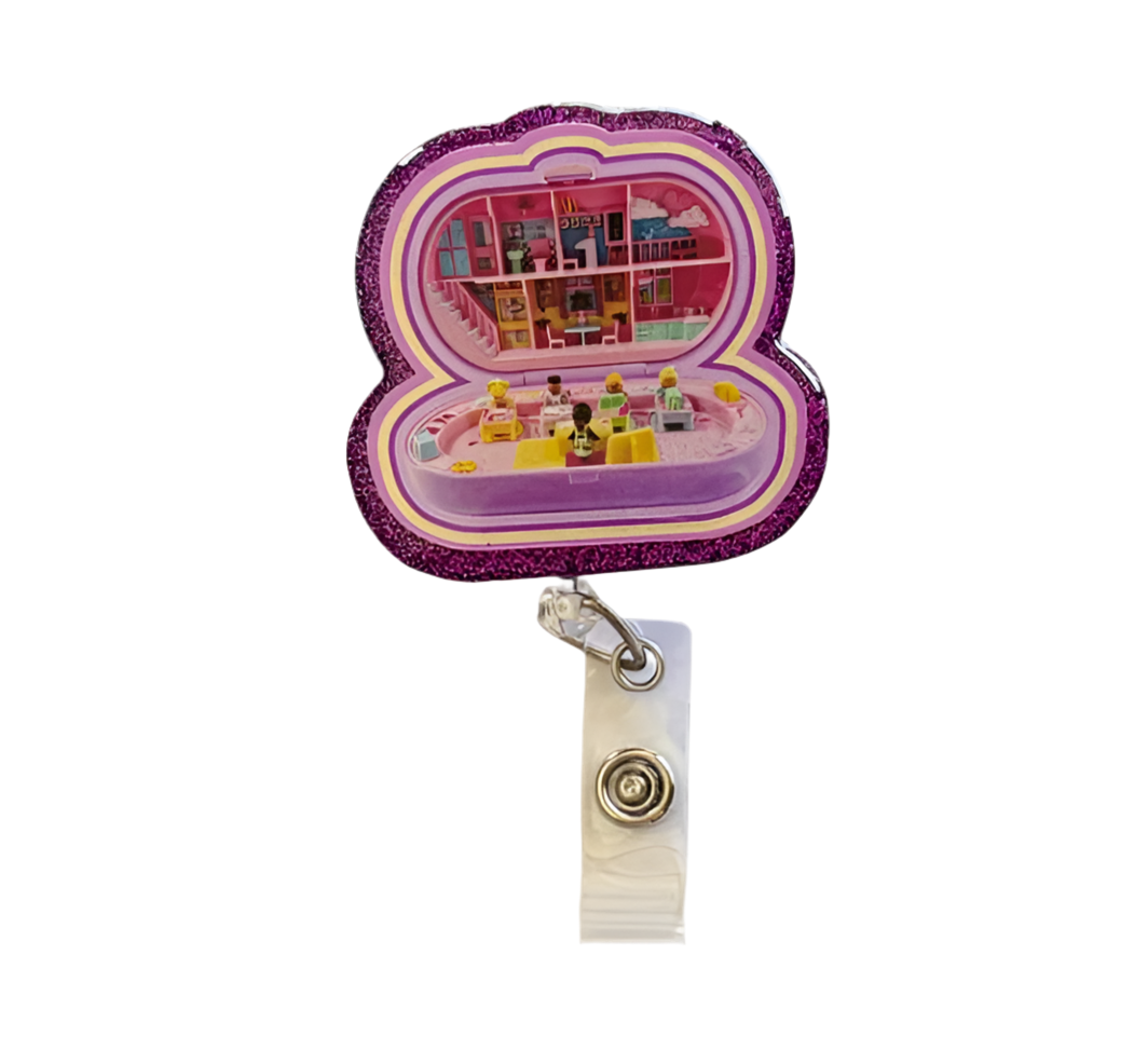 Polly Pocket Badge Reel | 90s Nostalgia Toy ID Clip | Cute Retro Badge Holder for Nurses, Teachers & 90s Kids