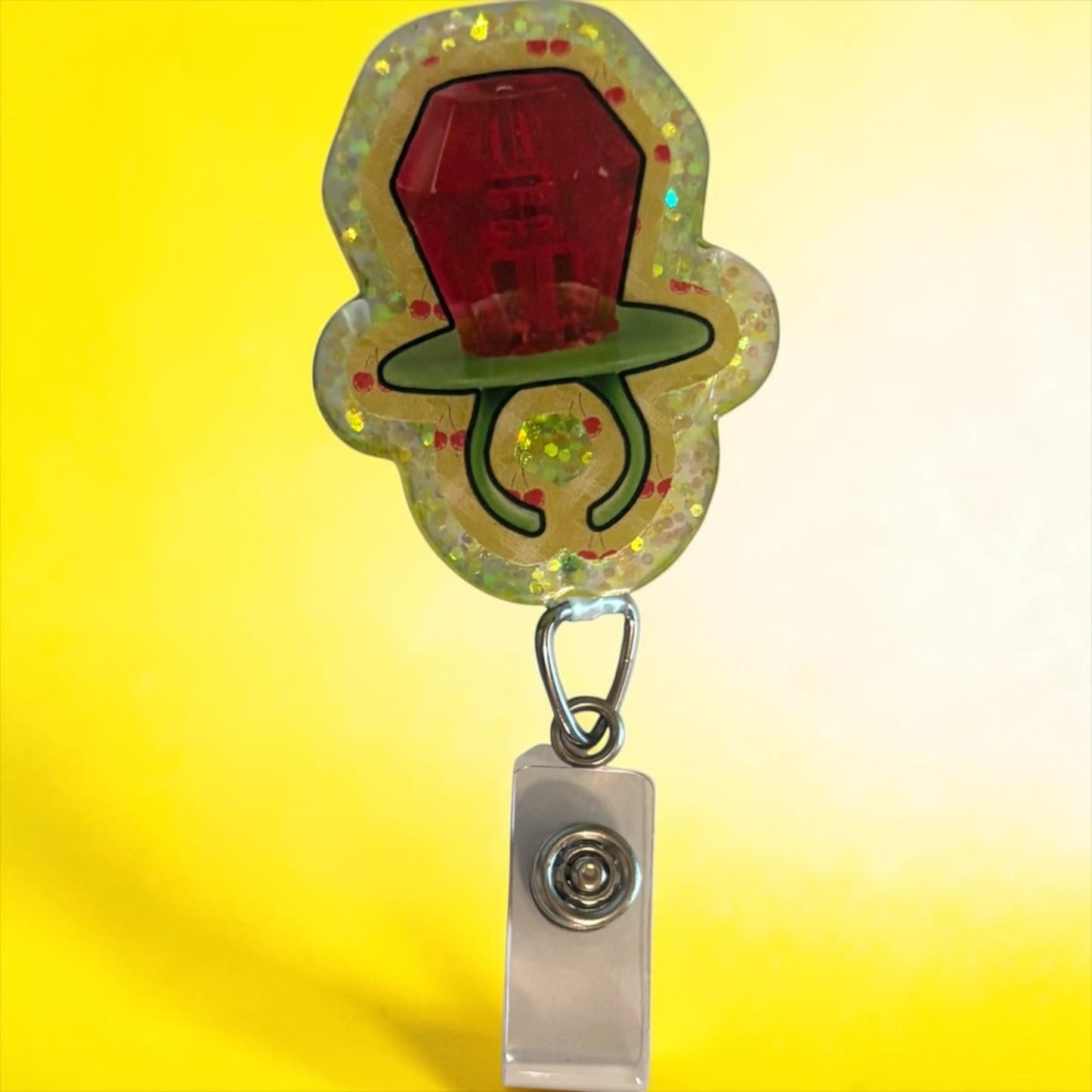 Glitter Ring Pop Badge Reel – Nostalgic Candy Inspired Badge Holder | Handmade Resin Badge Reel