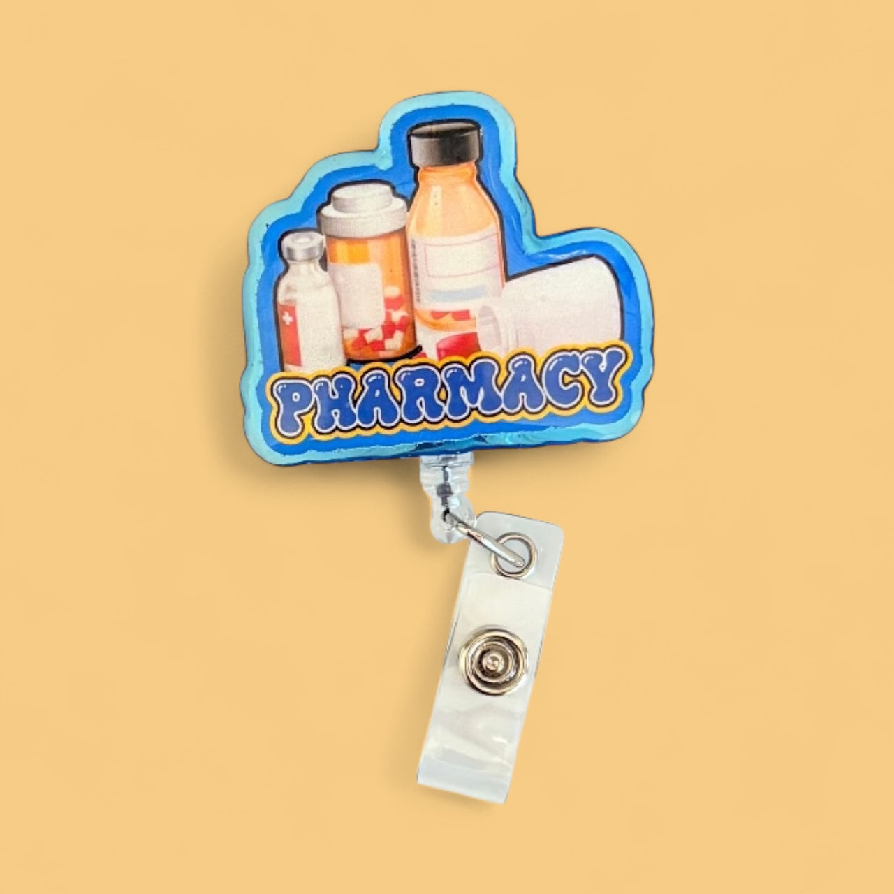 Pharmacy Badge Reel | Cute Pharmacist Badge Holder | Pill Bottle & Medicine Vial Retractable Clip