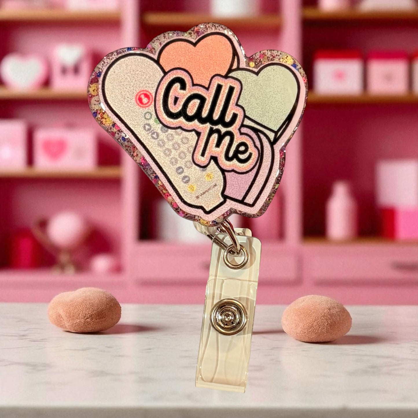 Funny Valentine’s Day Badge Reel - Cute Candy Heart ‘Call Me’ ID Holder, Nurse Badge Clip