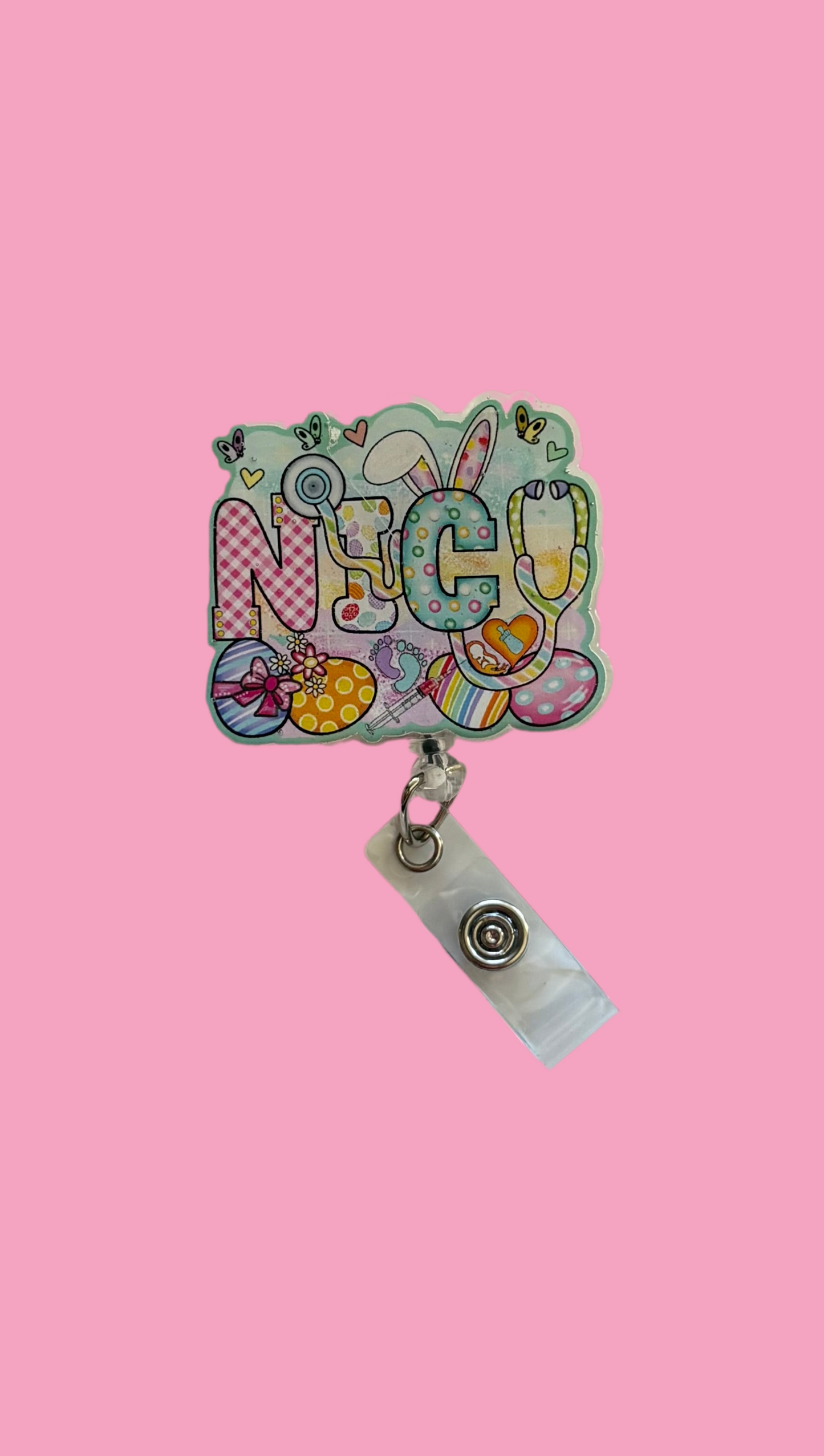 NICU Easter Badge Reel – Spring Bunny Egg Nurse ID Holder
