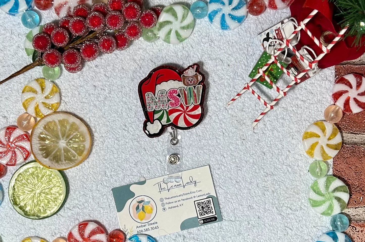 MSW Christmas Badge Reel | Holiday Social Worker ID Holder | Cute Peppermint Santa Clip | Medical Badge Reel Gift for MSW Grad
