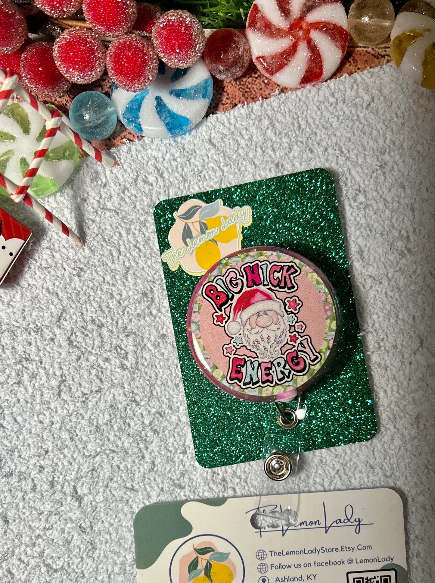 Funny Christmas Badge Reel – Big Nick Energy Badge, Naughty Santa Nurse Reel, Holiday Gift for Coworker, RN Gag Gift
