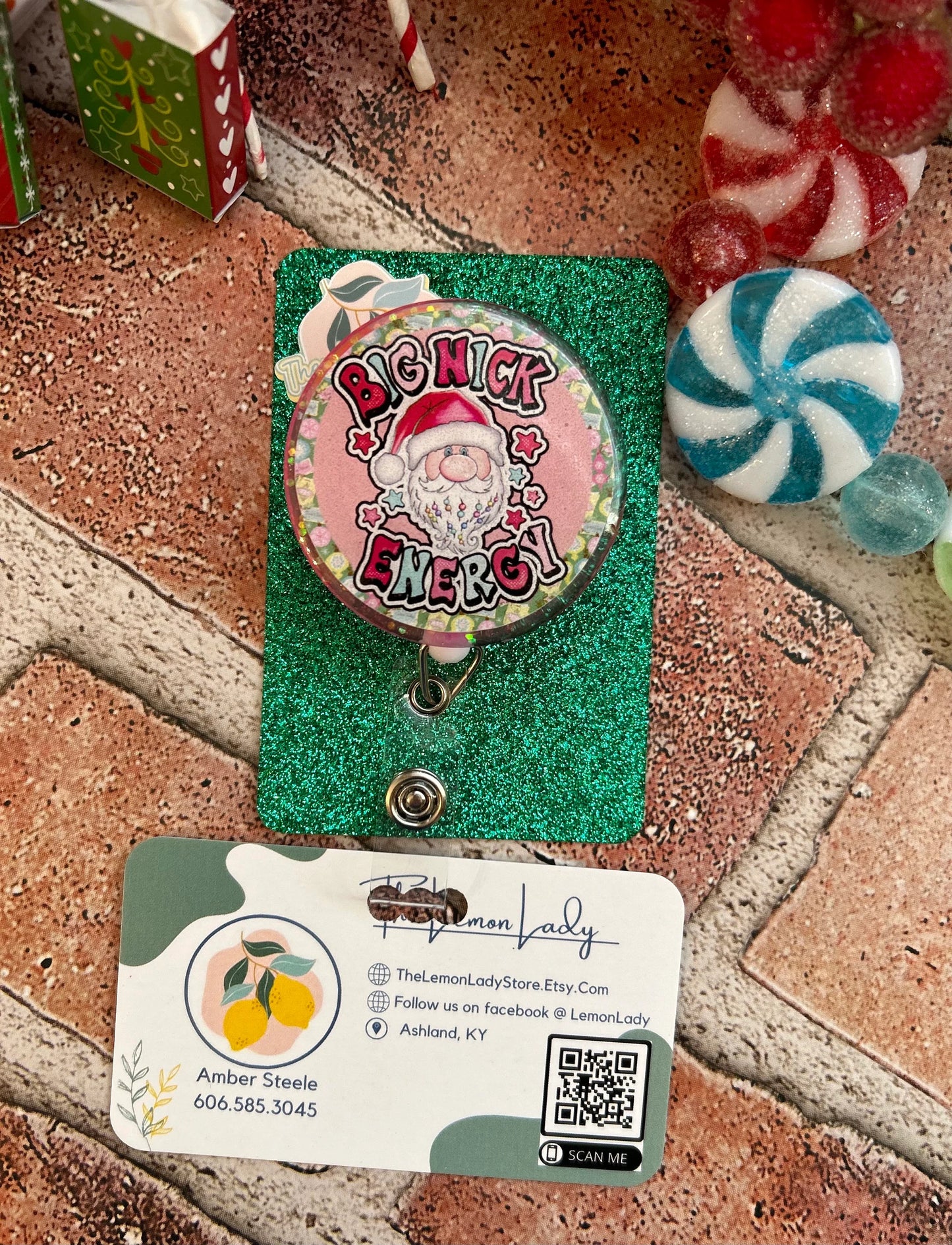 Funny Christmas Badge Reel – Big Nick Energy Badge, Naughty Santa Nurse Reel, Holiday Gift for Coworker, RN Gag Gift