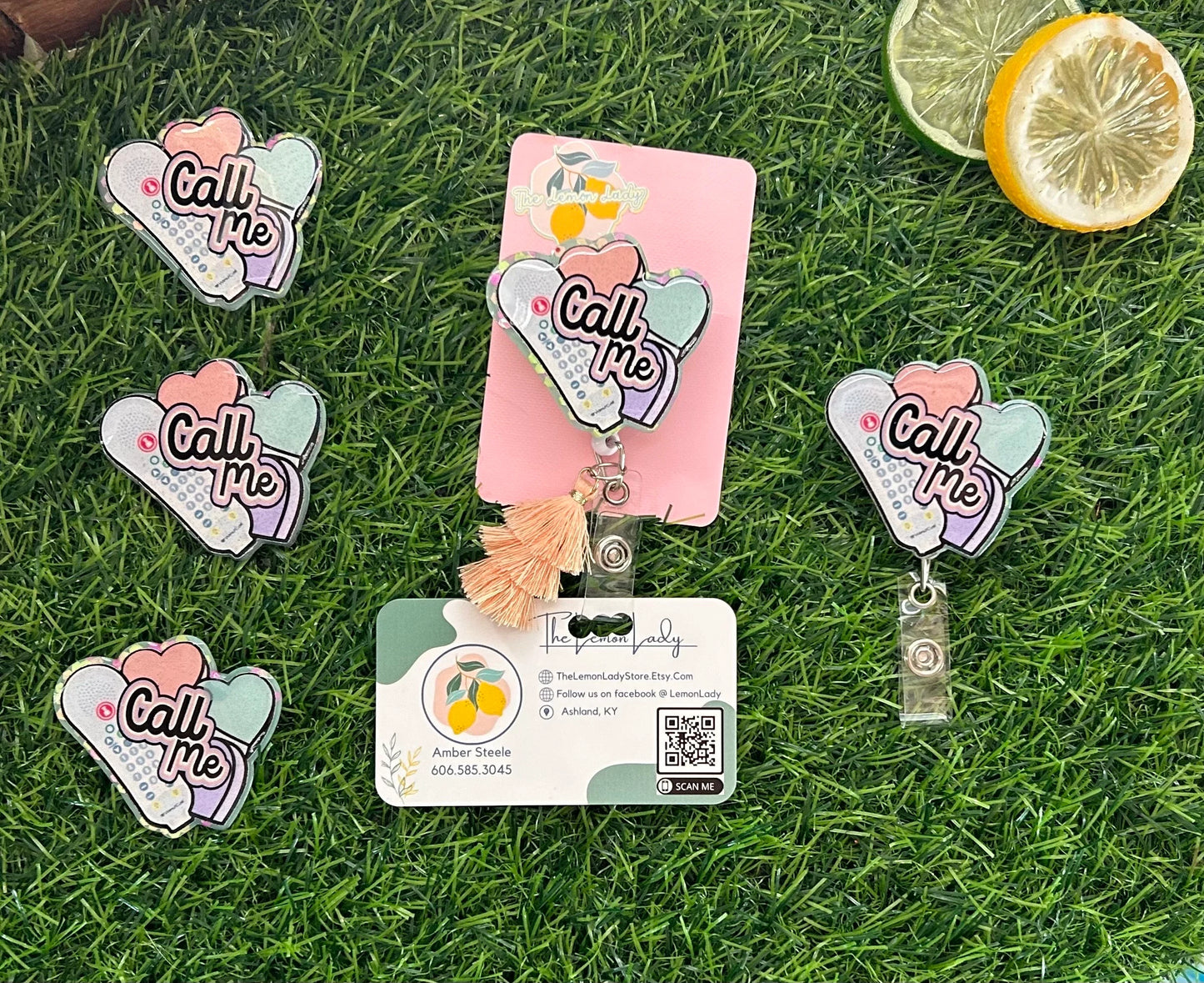 Funny Valentine’s Day Badge Reel - Cute Candy Heart ‘Call Me’ ID Holder, Nurse Badge Clip