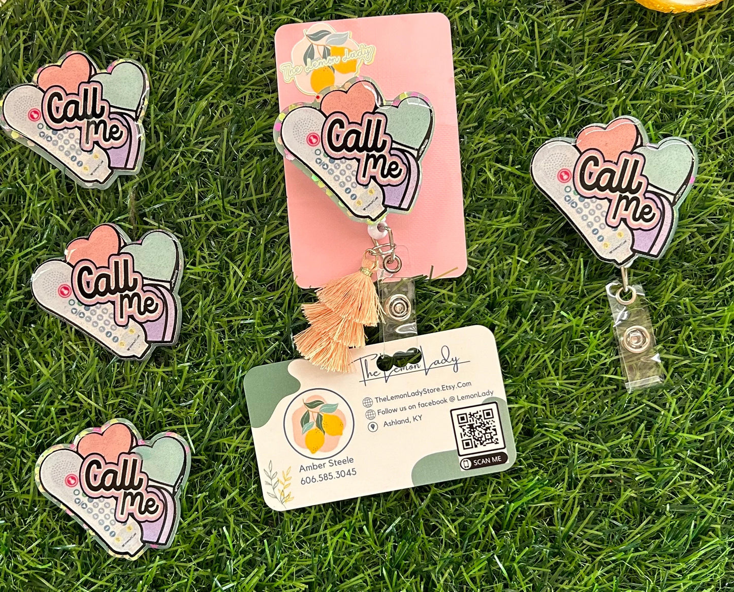 Funny Valentine’s Day Badge Reel - Cute Candy Heart ‘Call Me’ ID Holder, Nurse Badge Clip