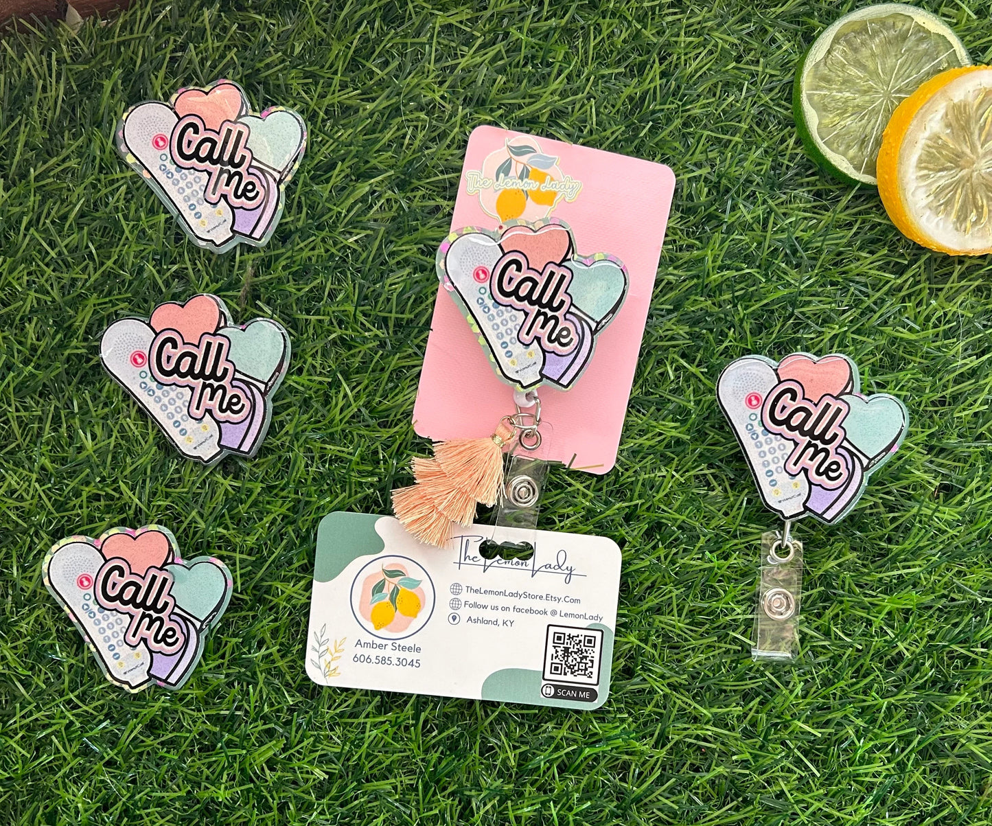 Funny Valentine’s Day Badge Reel - Cute Candy Heart ‘Call Me’ ID Holder, Nurse Badge Clip