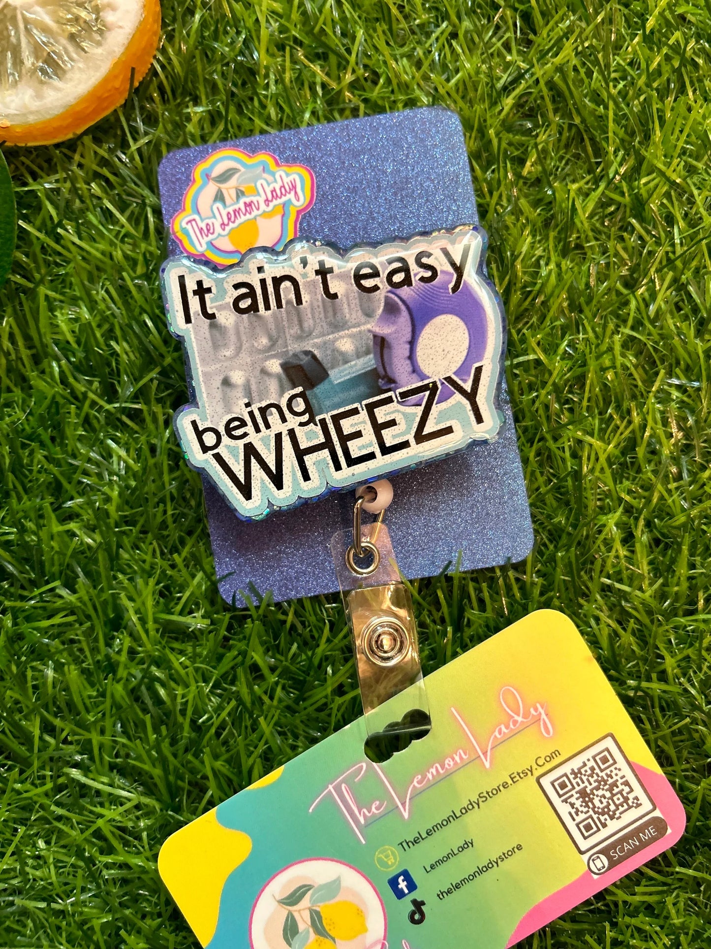 Respiratory Therapy Badge Reel – Funny Inhaler Badge Holder, RT Clip for Asthma Nurses, Wheezy Badge Reel, Respiratory Gift