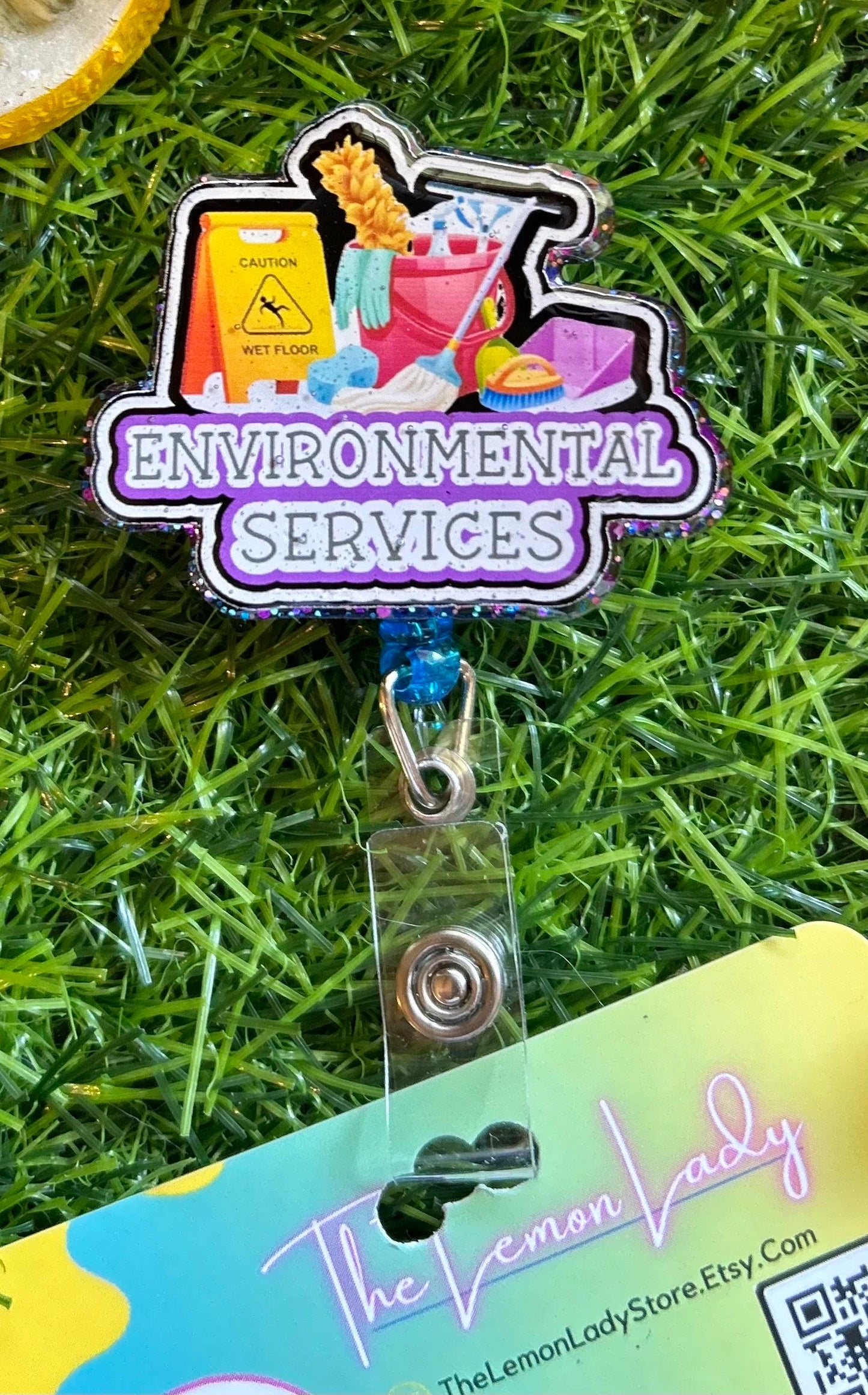 EVS Badge Reel – Environmental Services Appreciation Gift, Housekeeping ID Clip, Janitorial Staff Badge Holder