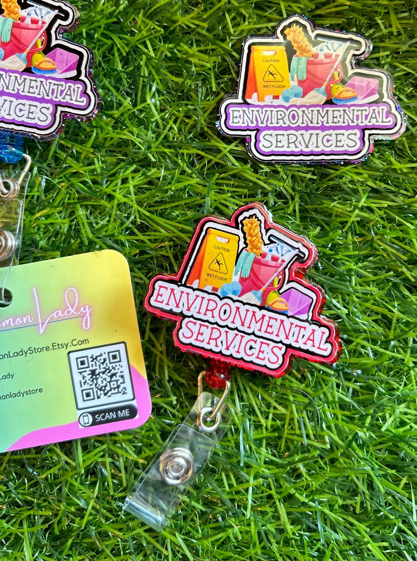 EVS Badge Reel – Environmental Services Appreciation Gift, Housekeeping ID Clip, Janitorial Staff Badge Holder
