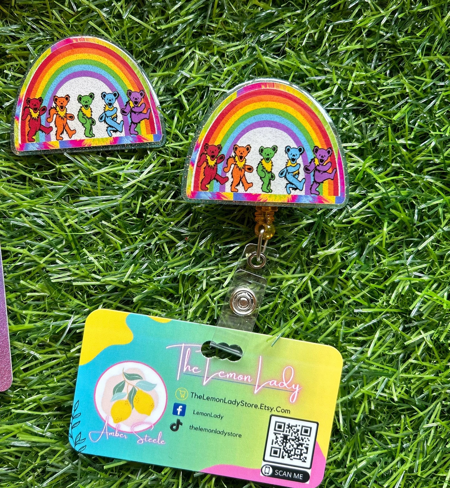 Dancing Bears Badge Reel, Rainbow Nurse ID Clip, Hippie Badge Holder, Cute Medical Accessory