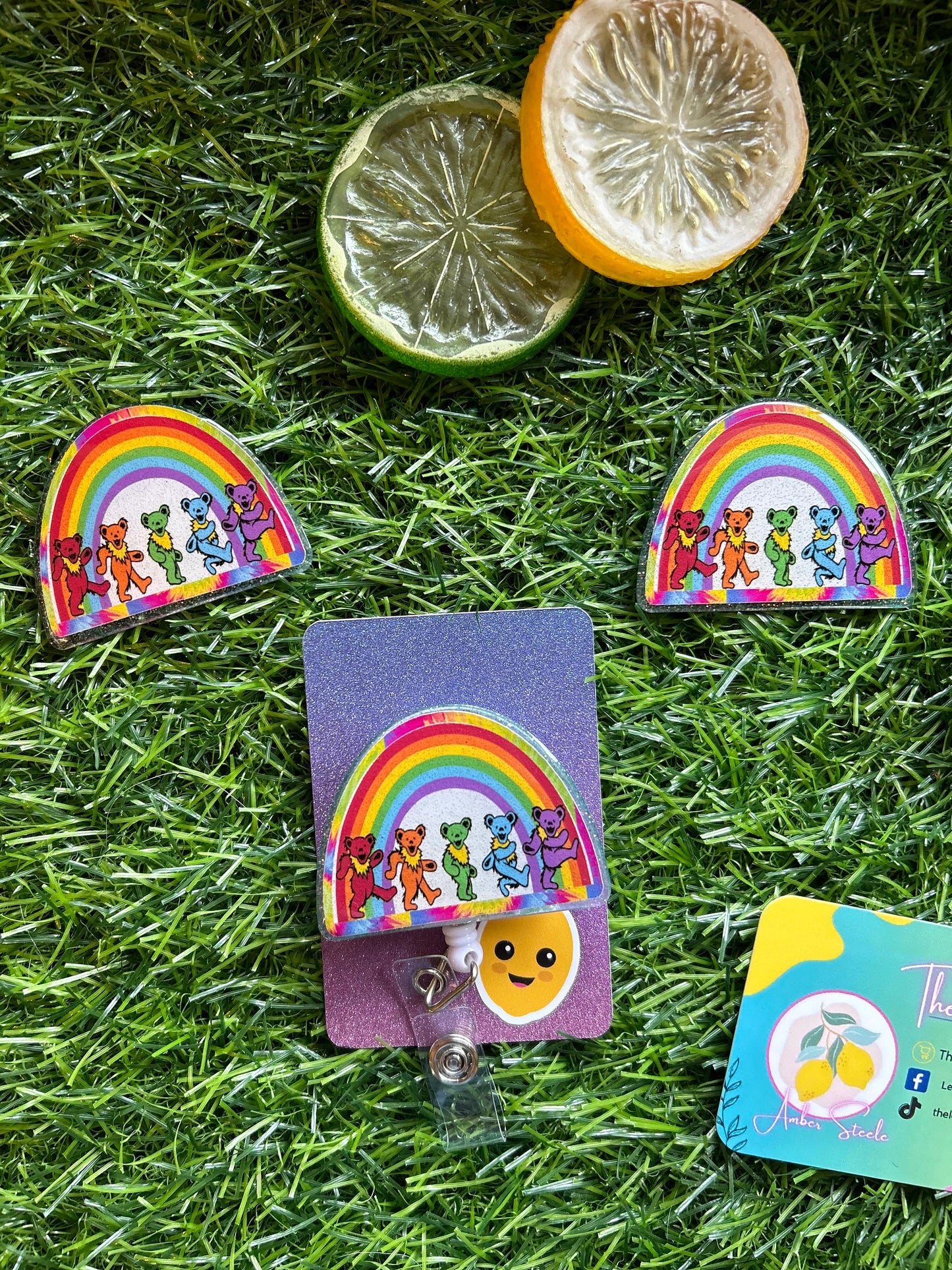 Dancing Bears Badge Reel, Rainbow Nurse ID Clip, Hippie Badge Holder, Cute Medical Accessory