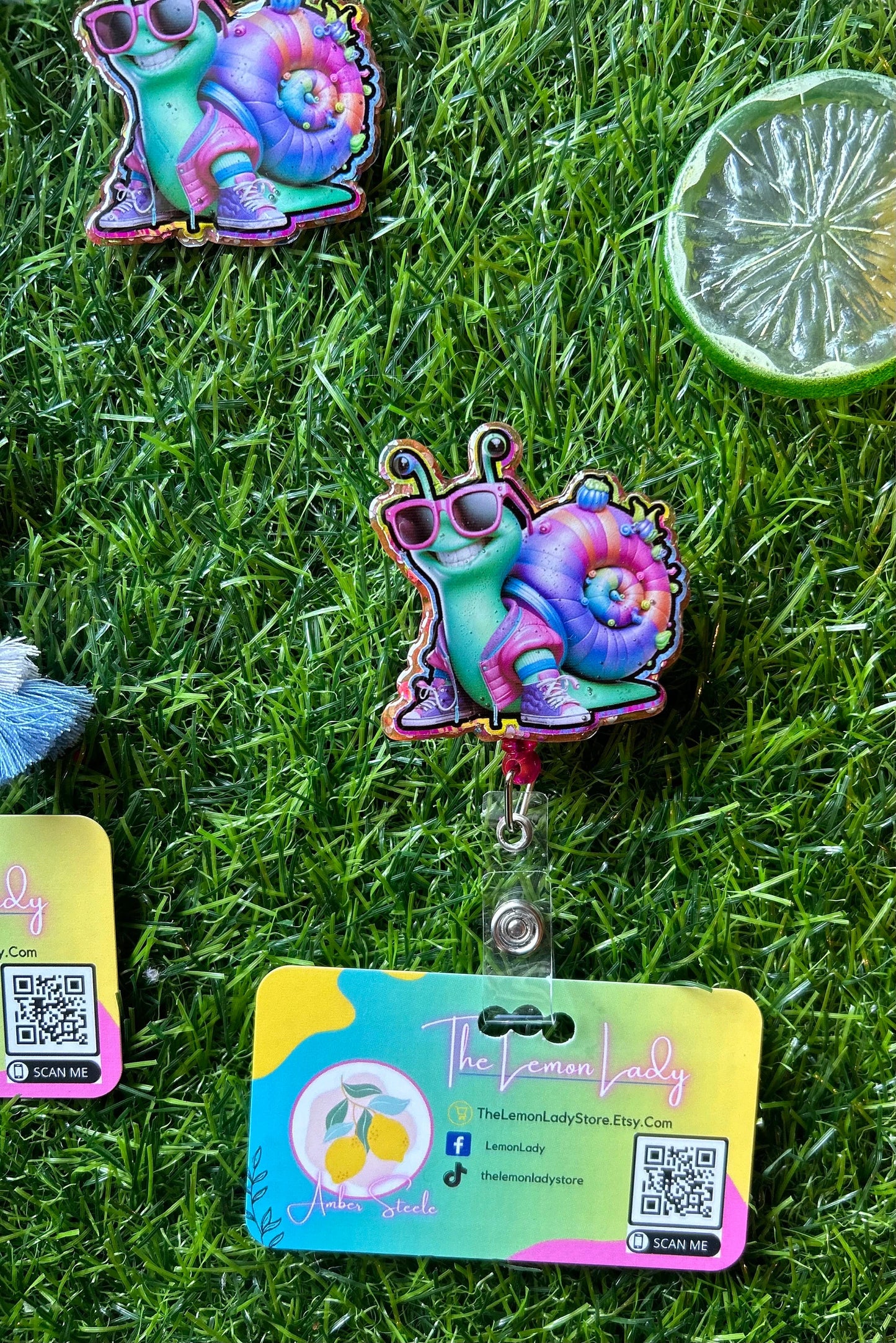 Cool Snail Badge Reel – Funny Colorful Retractable ID Holder with Sunglasses Snail Design